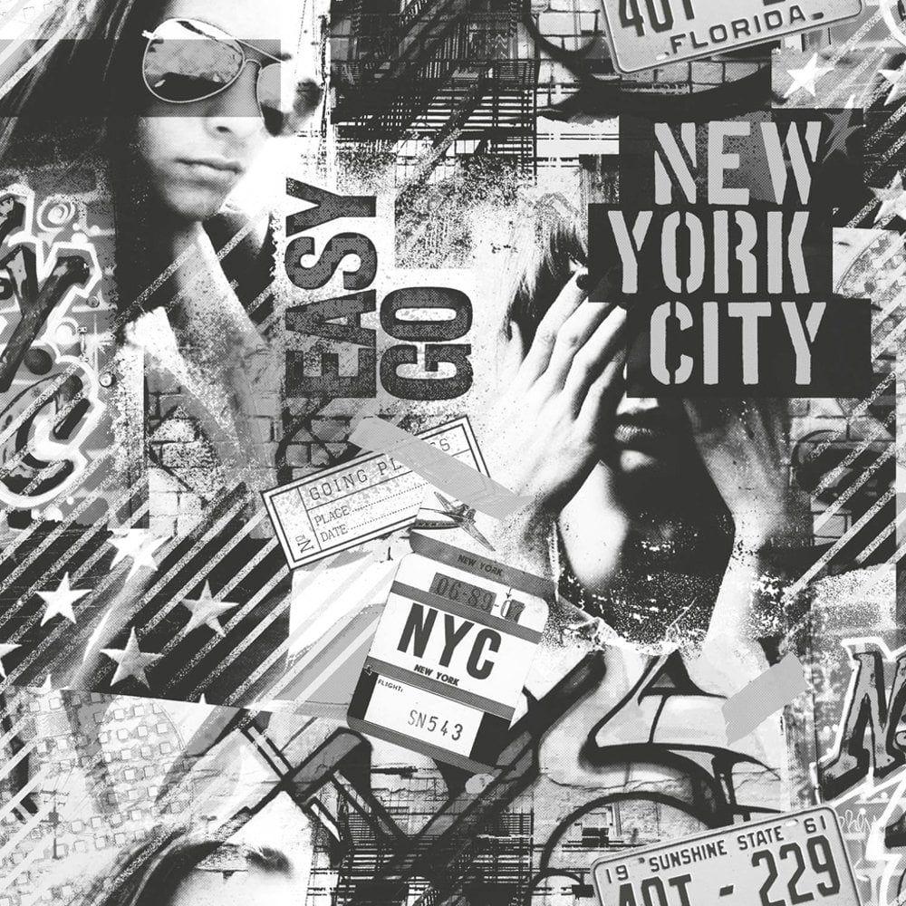 1000x1000 Muriva American Graffiti Pattern Wallpaper Childrens New York Fashion Motif L06103 Coloured. I Want Wallpaper