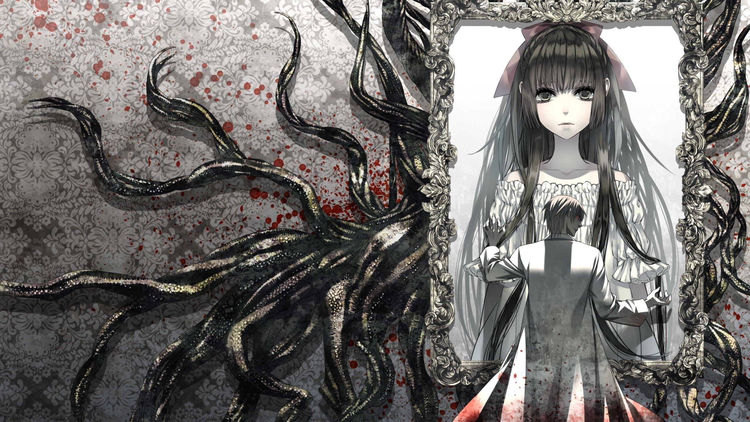 2560x1440 Cute Creepy Anime Girl Wallpaper
