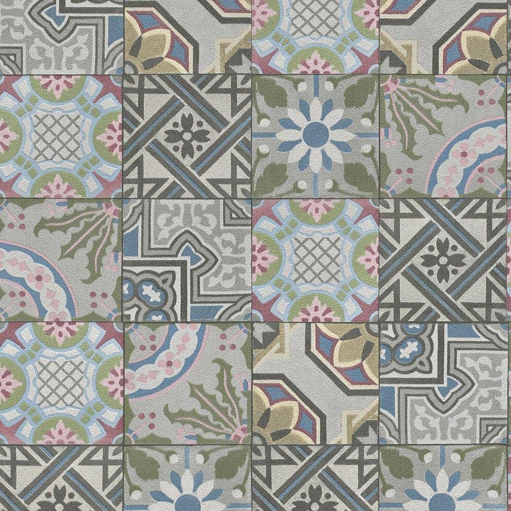 1000x1000 Rasch Moroccan Baroque Tile Pattern Wallpaper Realistic Faux Effect