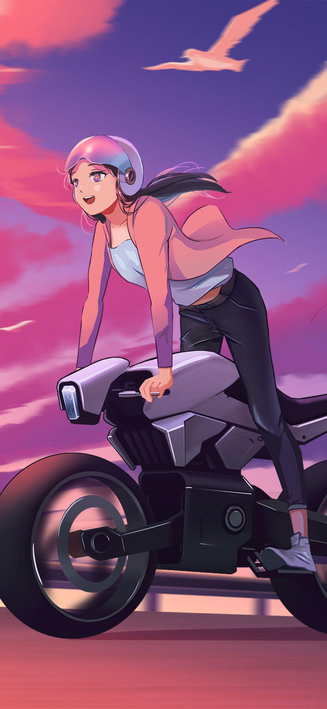 1125x2436 Anime Biker Girl Art iPhone XS, iPhone iPhone X HD 4k Wallpaper, Image, Background, Photo and Picture
