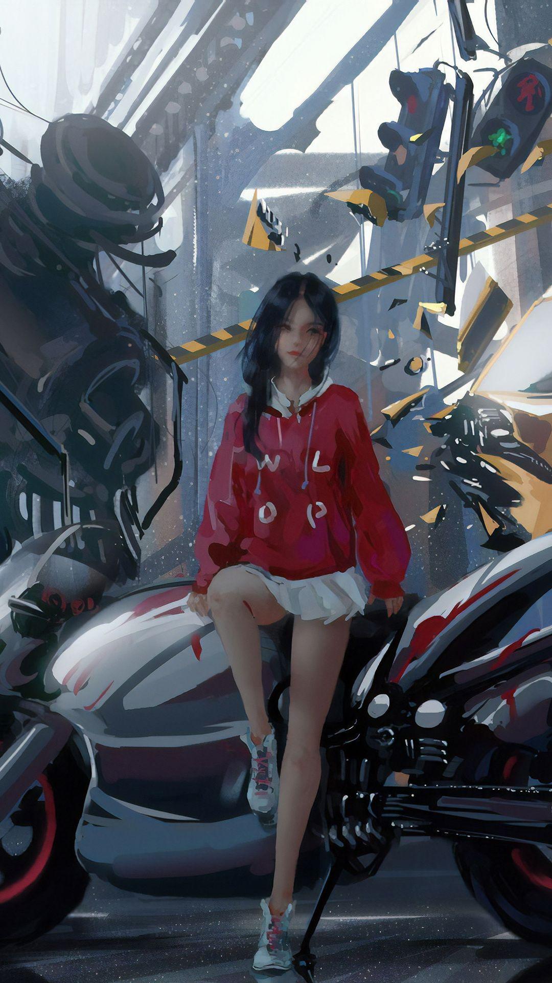 1080x1920 Biker Girl iPhone Wallpaper