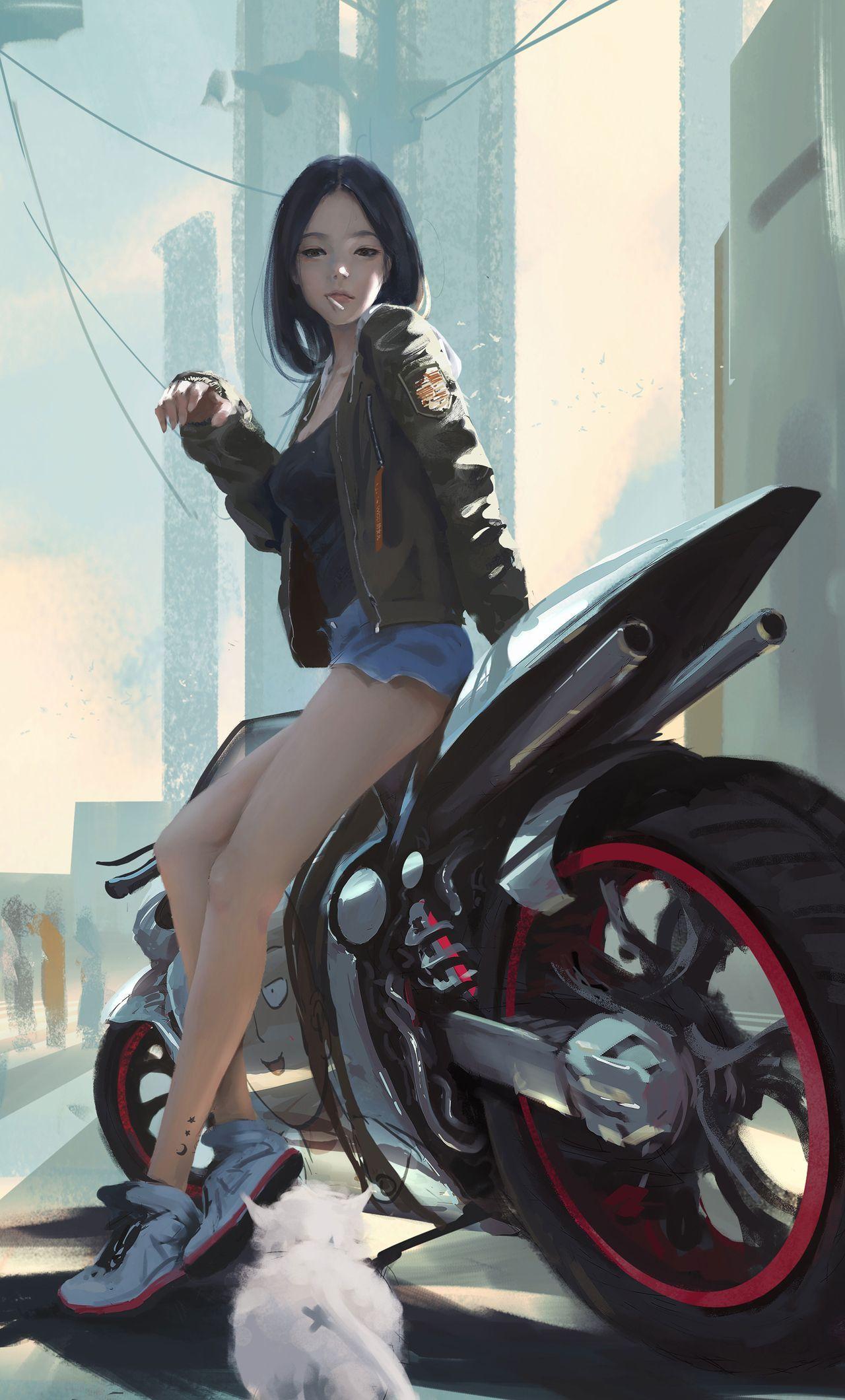 1280x2120 Biker Girl iPhone Wallpaper