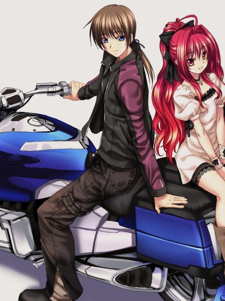 768x1024 Miscellaneous Boy And Girl On Motorbike iPhone HD Wallpaper Free. Anime motorcycle, Anime boy, Anime