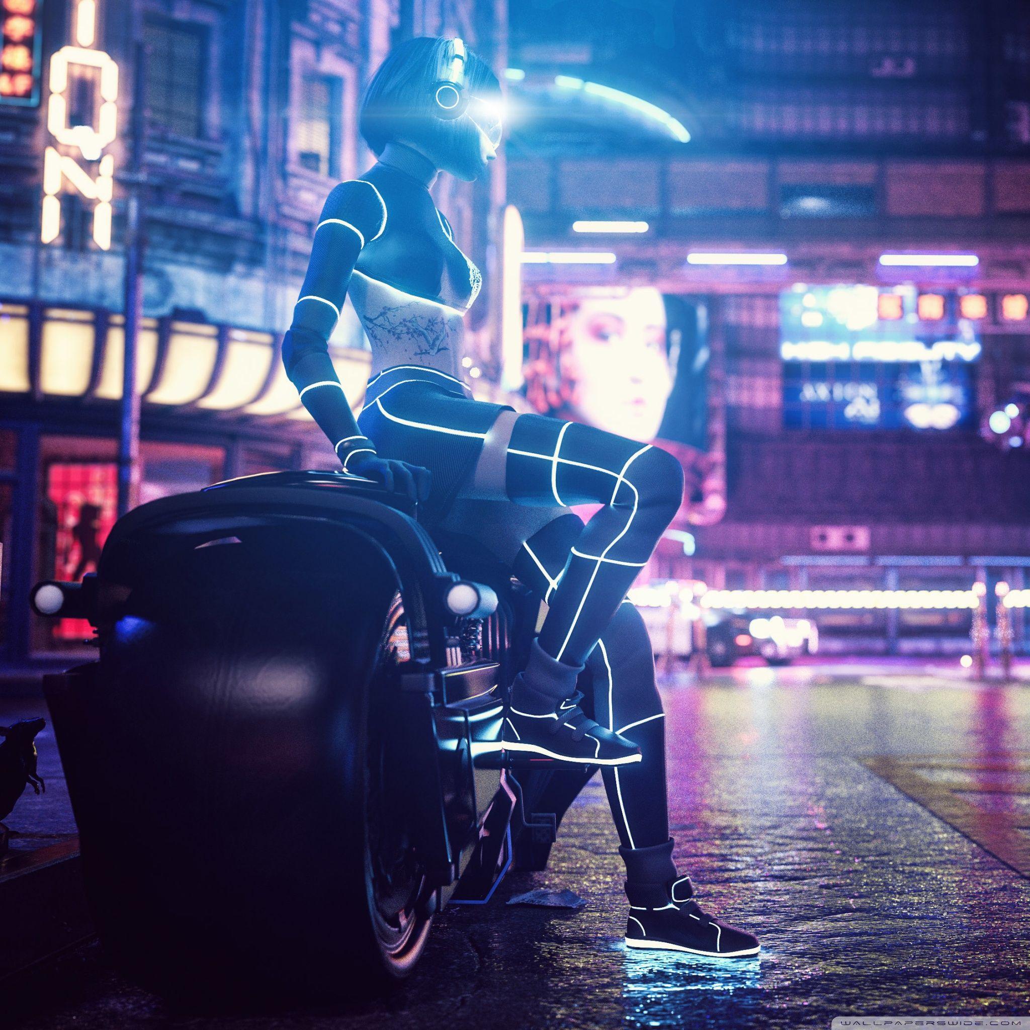 2048x2048 Anime Girl On Motorcycle Wallpaper Wallpaper HD