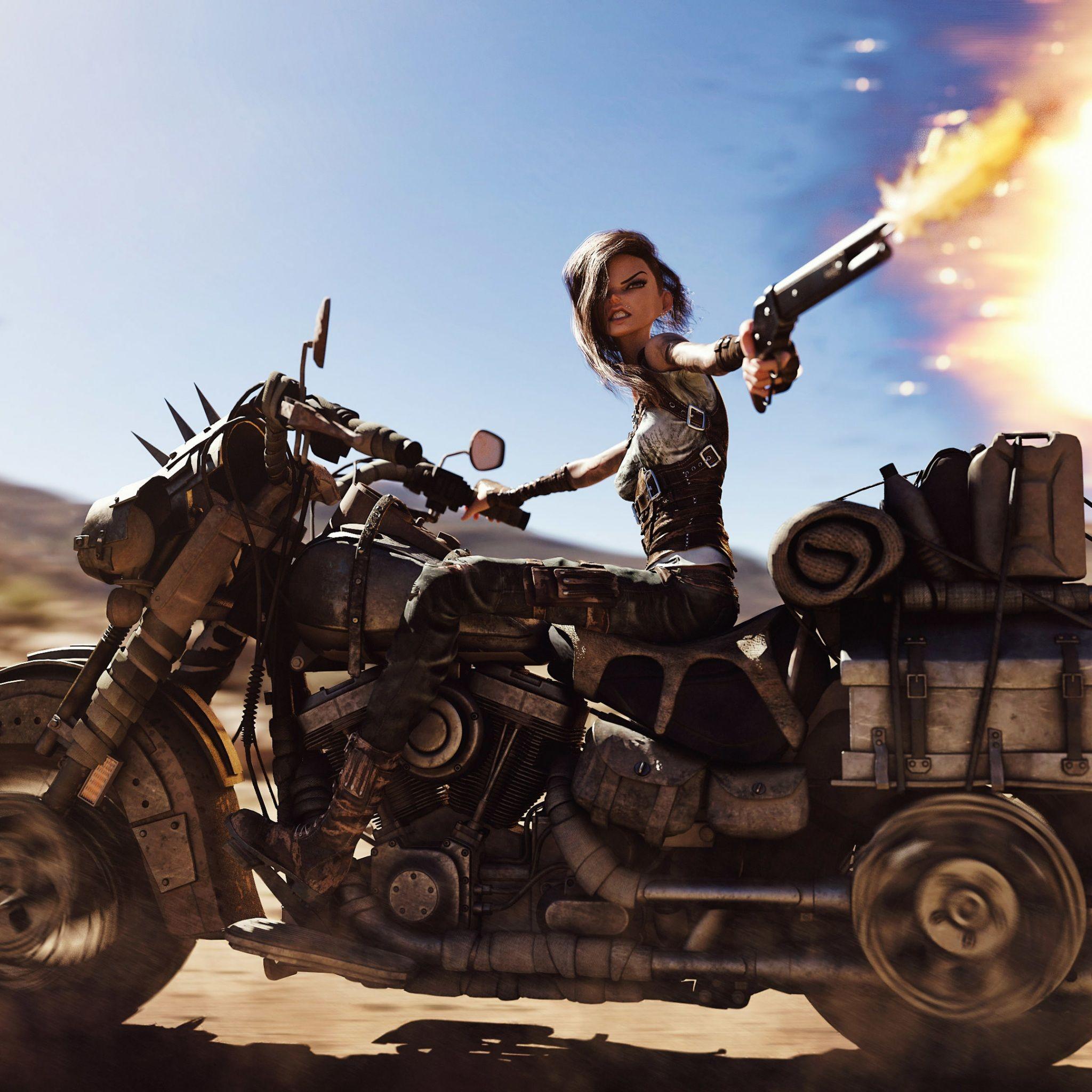 2048x2048 Wallpaper 4k Mad Max Biker Anime Girl 4k Anime Girl Wallpaper, Anime Wallpaper, Artist Wallpaper, Artwork Wallpaper, Biker Wallpaper, Wallpaper, Digital Art Wallpaper, Gun Wallpaper, Hd Wallpaper