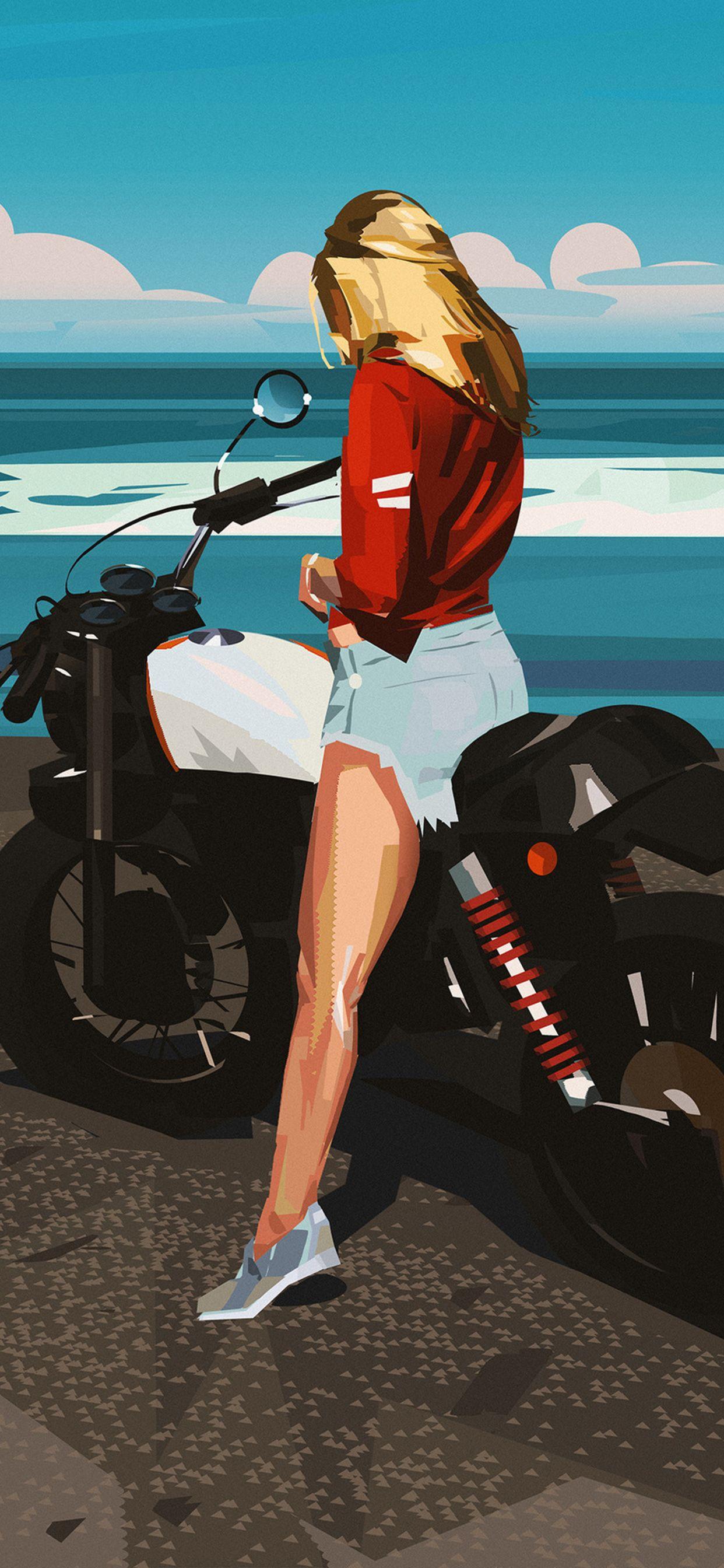1242x2688 Blonde Biker Girl Minimal Art Girl Wallpaper HD Wallpaper & Background Download