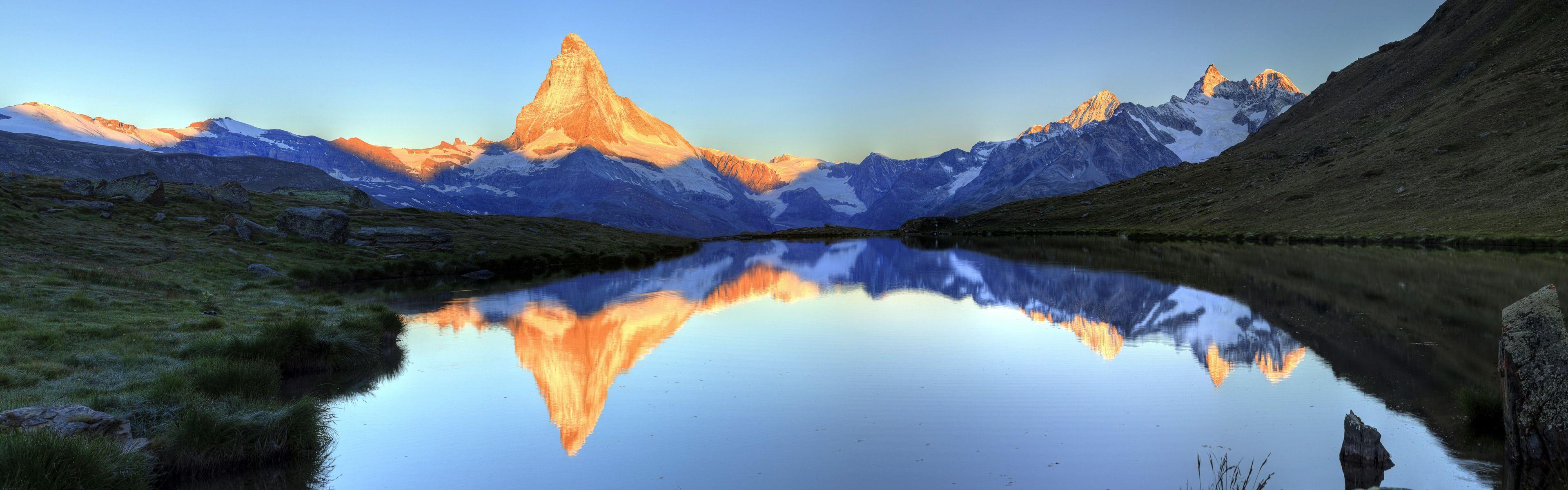 3840x1200 Windows 8 official panoramic wallpaper, waves, forests, majestic