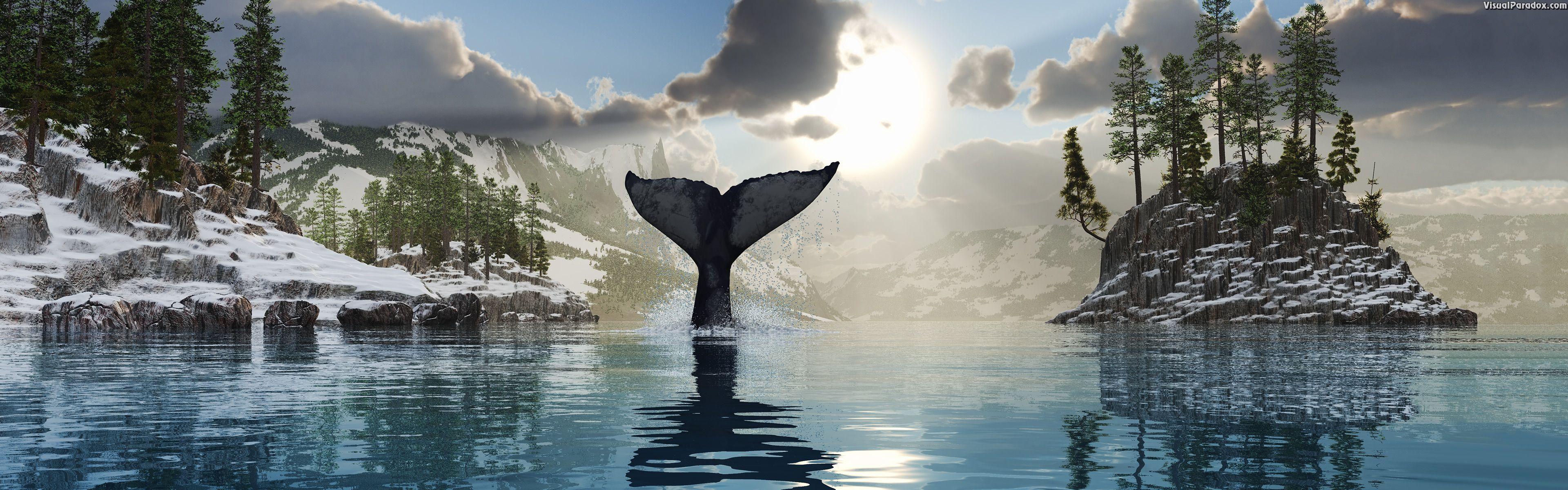 3840x1200 Visual Paradox Free 3D Wallpaper 'Tale of The Whale' 3840x1200