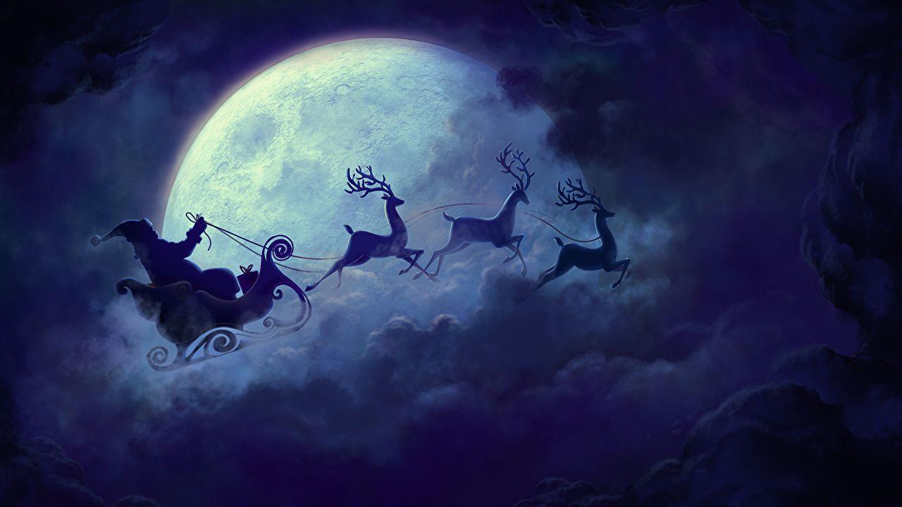 1280x720 Desktop Wallpaper New year sleigh Santa Claus Holidays