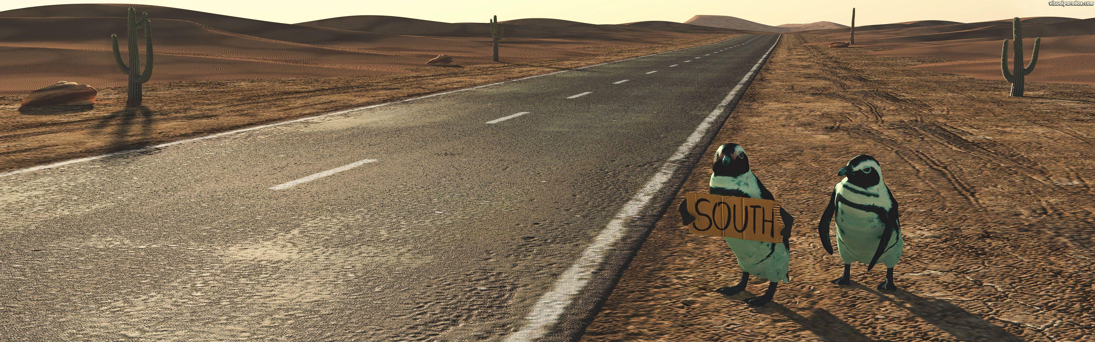 3840x1200 Visual Paradox Free 3D Wallpaper 'When Birds Head South' 3840x1200