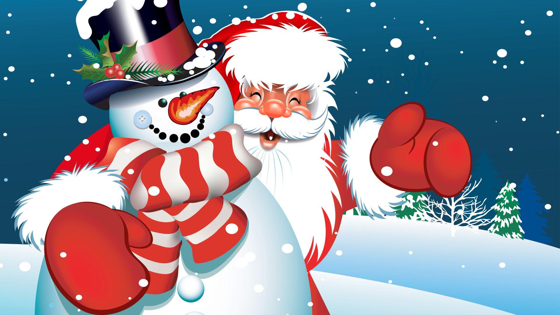1920x1080 snowman and santa claus Desktop wallpaper 1920x1080