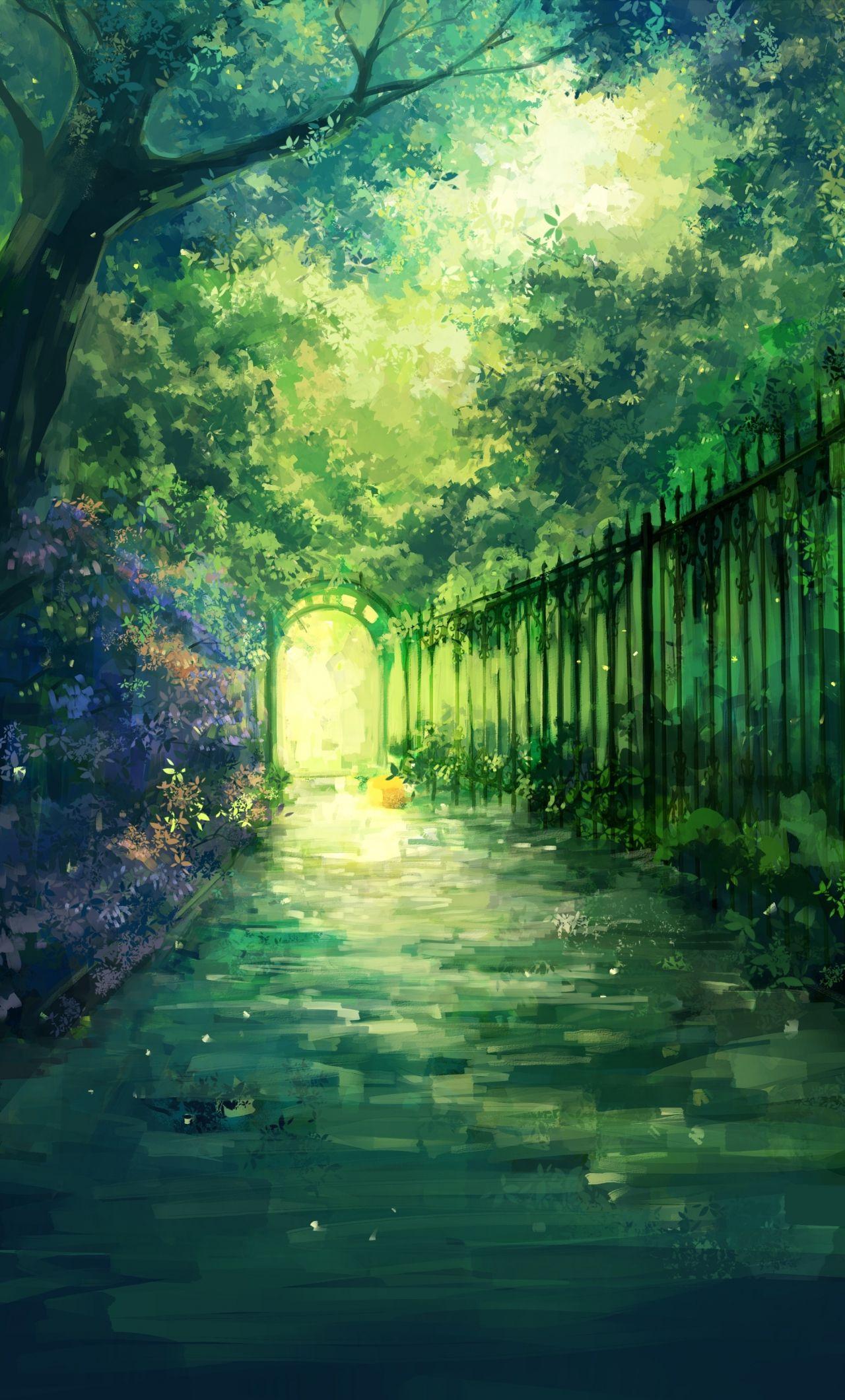 1280x2120 Download 1280x2120 wallpaper gate, garden, iron fence, greenery, artwork, iphone 6 plus, 1280x2120 HD image, background, 16667