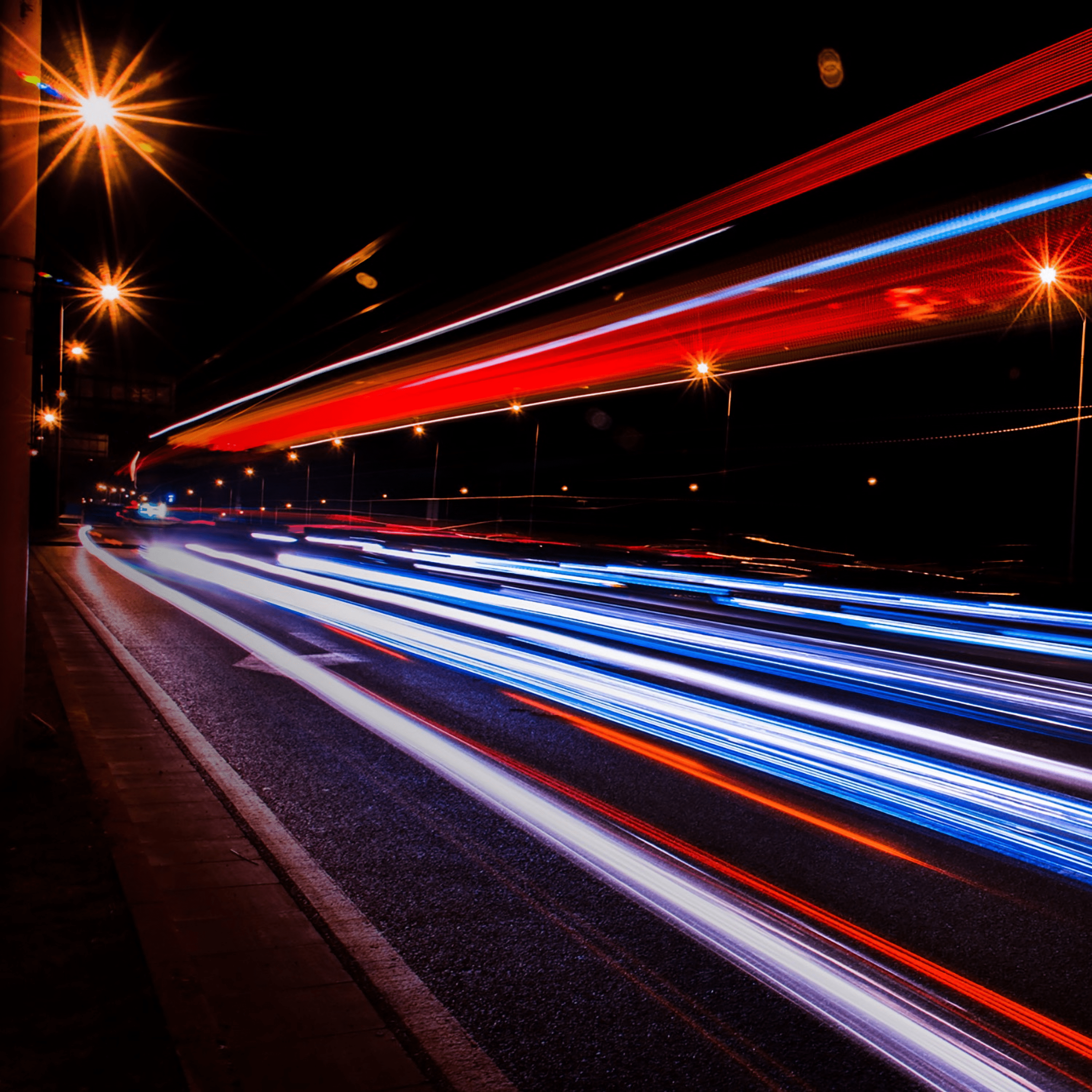 3000x3000 Download wallpaper 3000x3000 night city, road, traffic, speed, light HD background