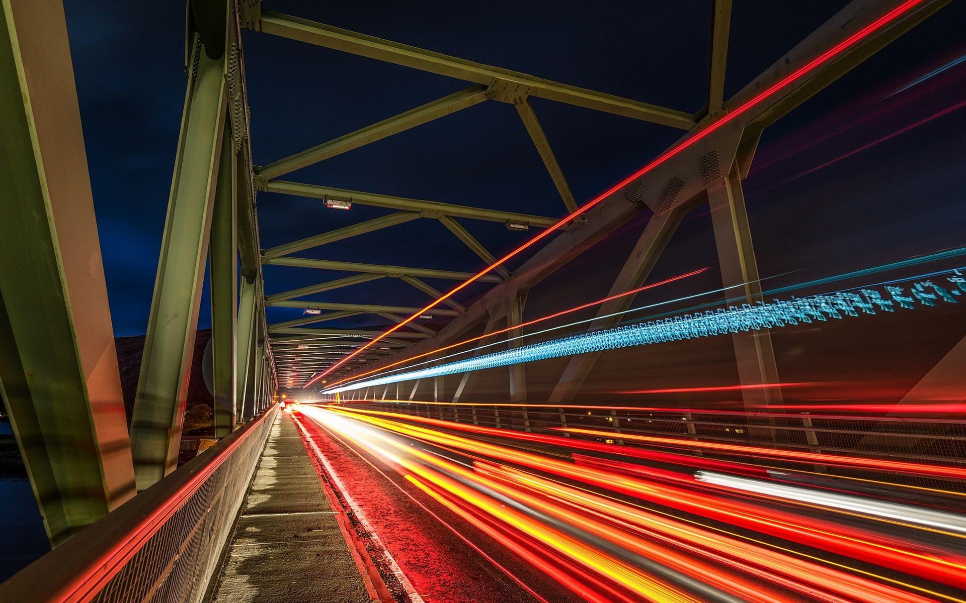 1920x1200 Wallpaper Bridge, light lines, speed, night 1920x1200 HD Picture, Image