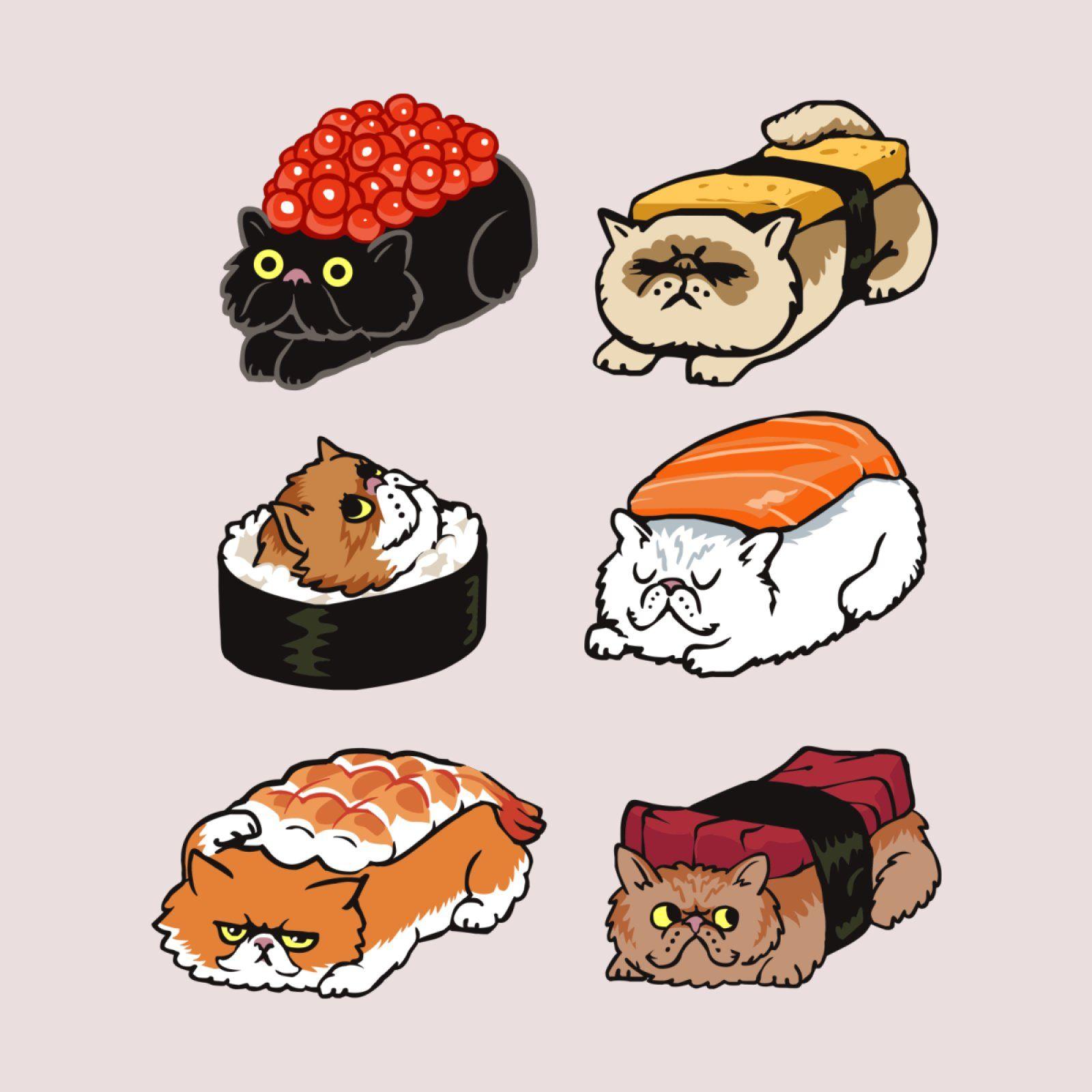 1600x1600 Sushi Persian Cat. Cat tattoo, Cat art, Sushi drawing