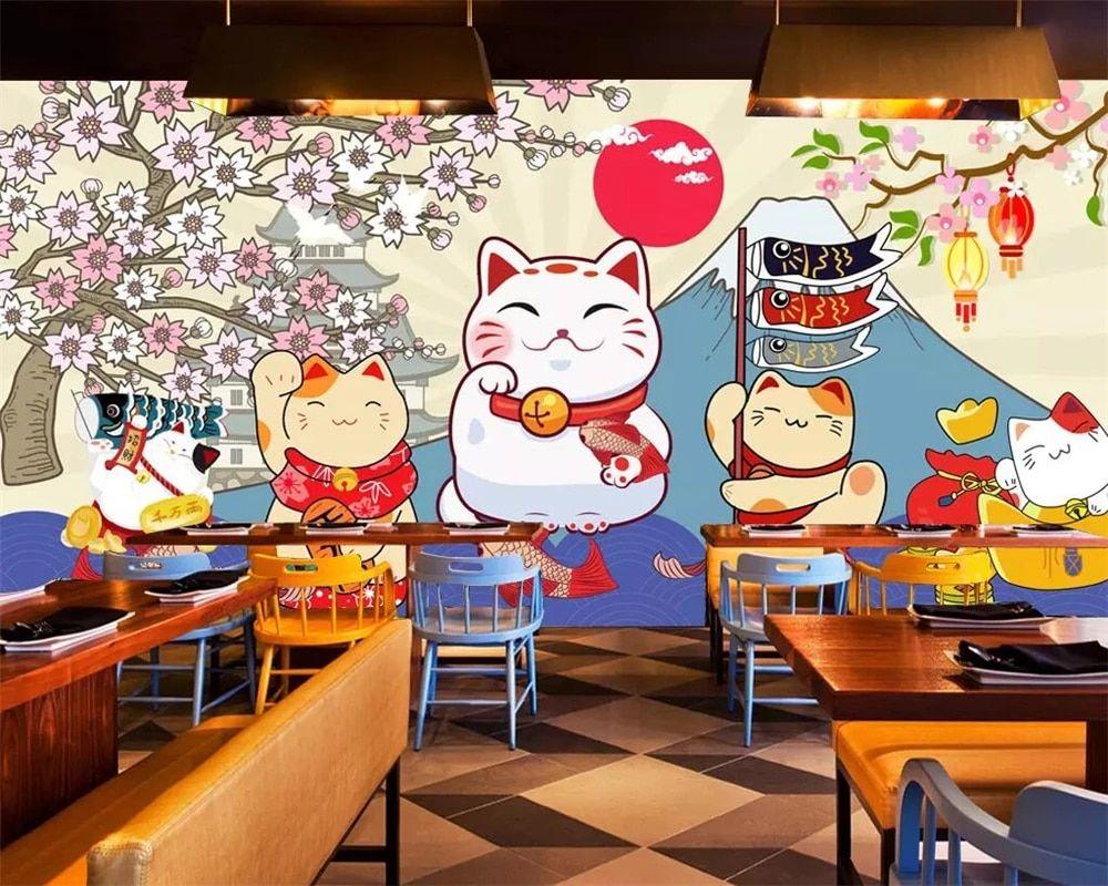 1000x800 Beibehang mural Custom wallpaper Japanese sushi lucky cat sushi restaurant Japanese cuisine background wall murals 3D wallpaper. Wallpaper