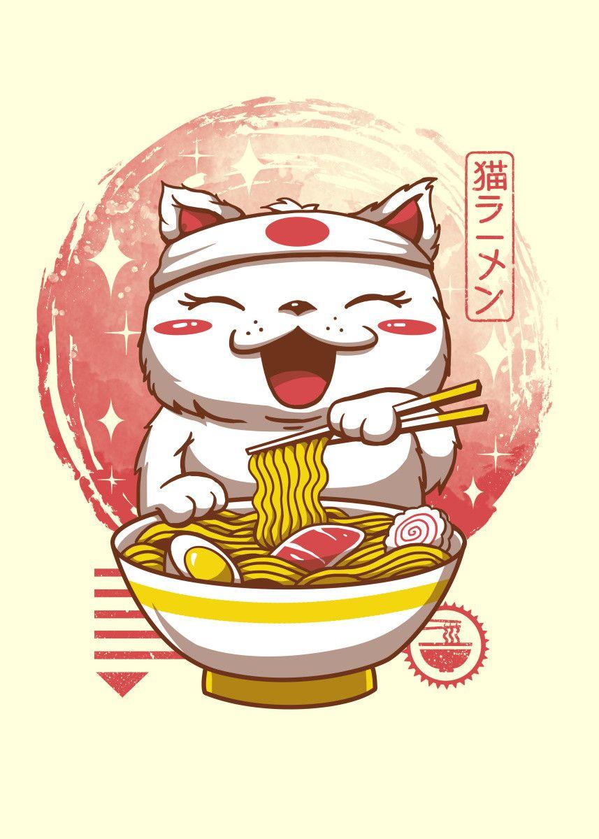 857x1200 Neko Ramen' Metal Poster Print trinidad. Displate. Japanese pop art, Lucky cat, Japanese art