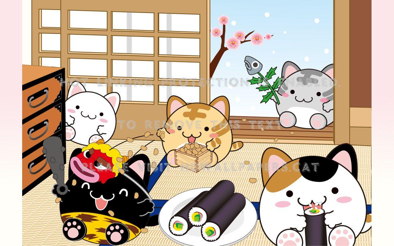 1280x800 maruneko sushi food cat cute nyan kawaii
