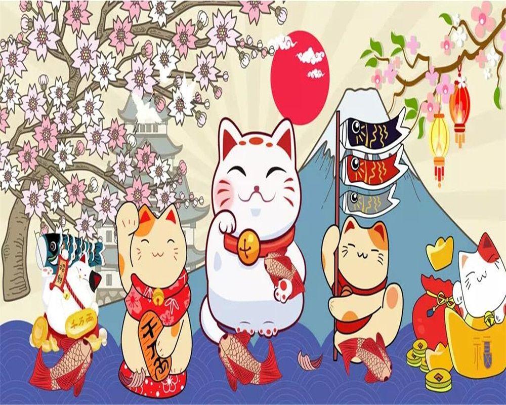 1000x800 Beibehang mural Custom wallpaper Japanese sushi lucky cat sushi restaurant Japanese cuisine background wall murals 3D wallpaper. Wallpaper