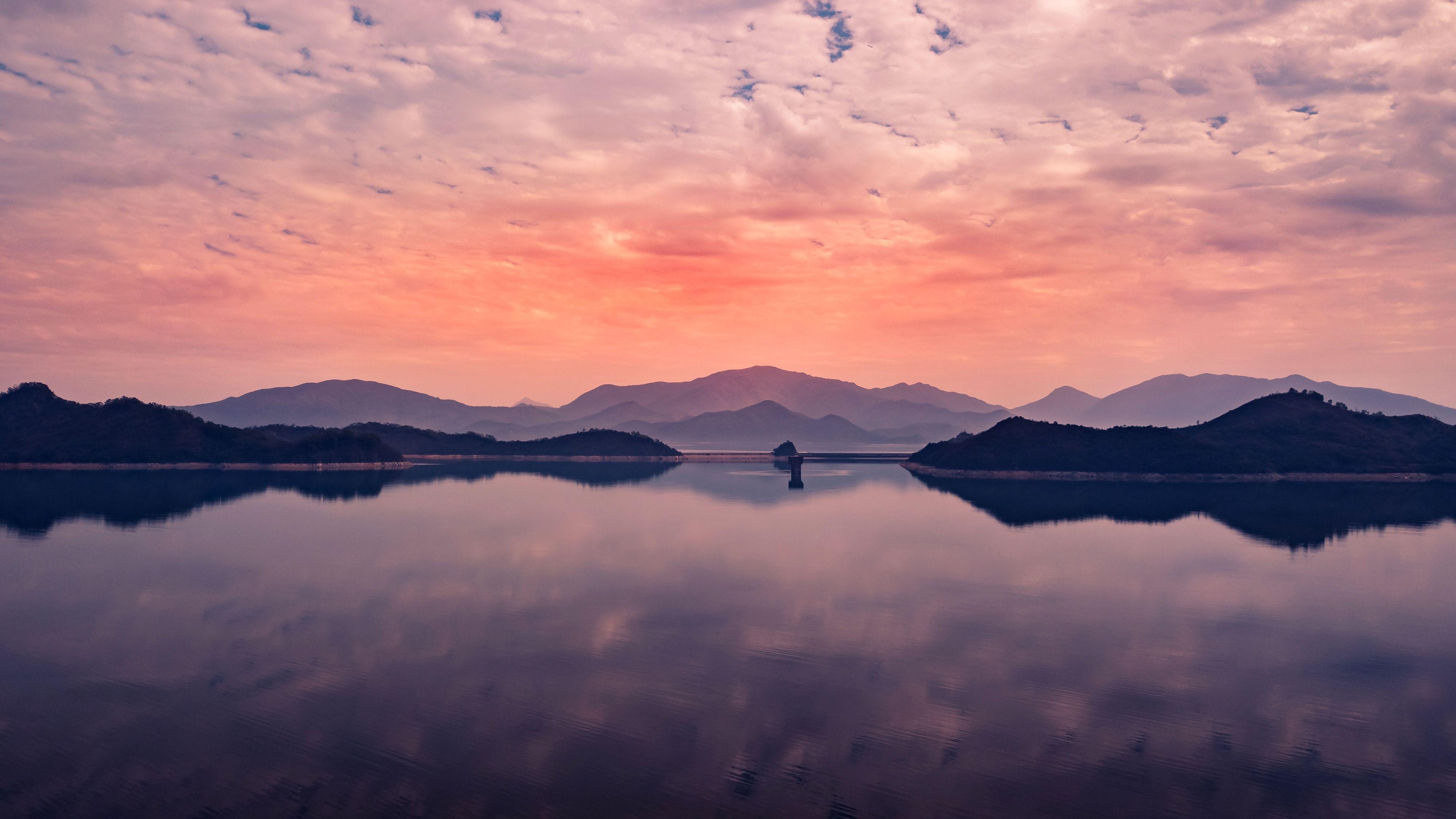 4000x2250 Mountains Sunset Reflection 4K Wallpaper