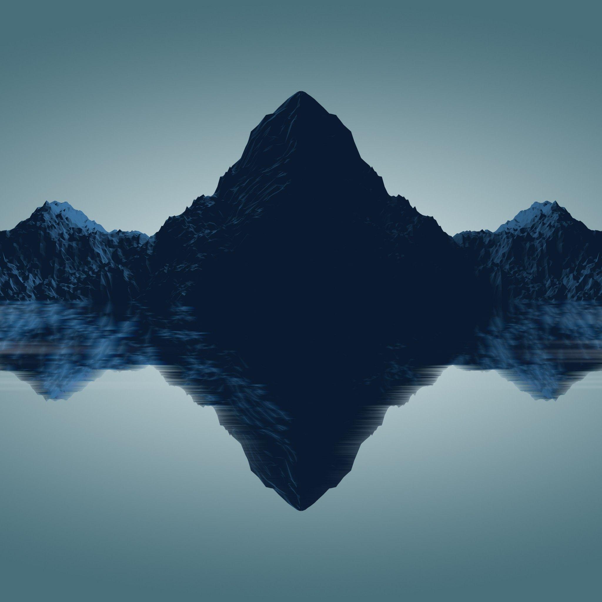 2048x2048 Mountains 4K Wallpaper, Reflections, Minimal, Render, Digital composition, 5K, Nature
