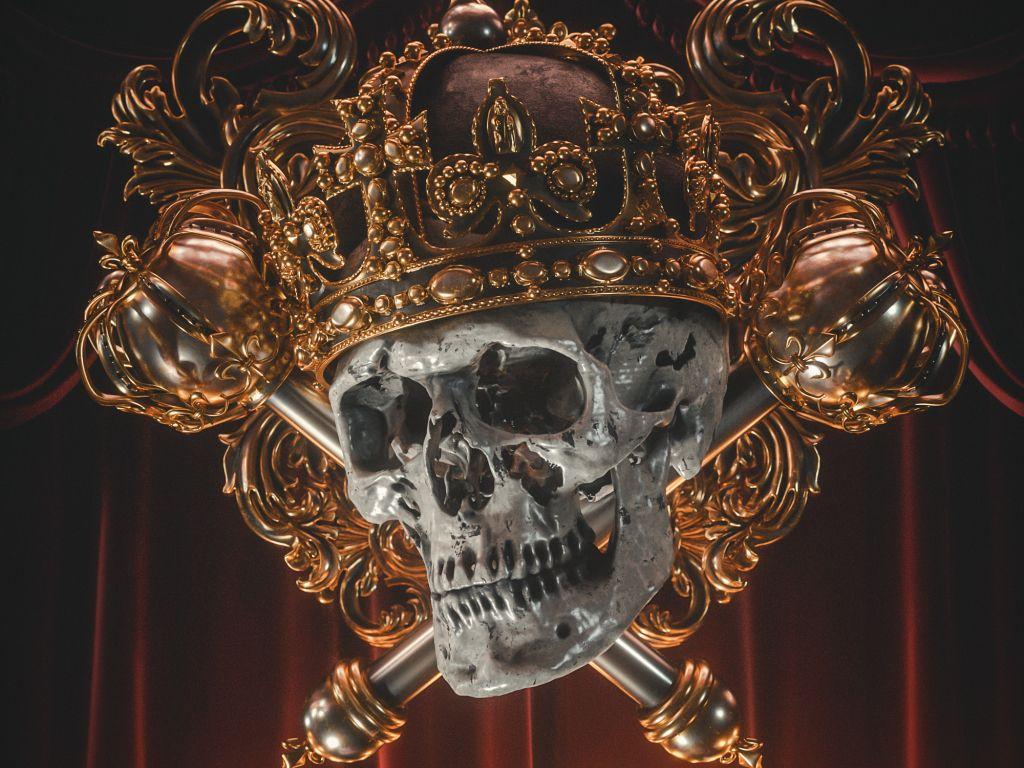 1024x768 Desktop wallpaper crown on skull, golden crown, head, HD image, picture, background, 22e0da