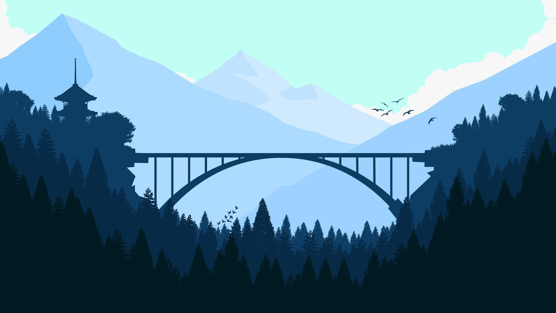 1920x1080 Bridge In Forest Minimalist 4k Laptop Full HD 1080P HD 4k Wallpaper, Image, Background, Photo and Picture