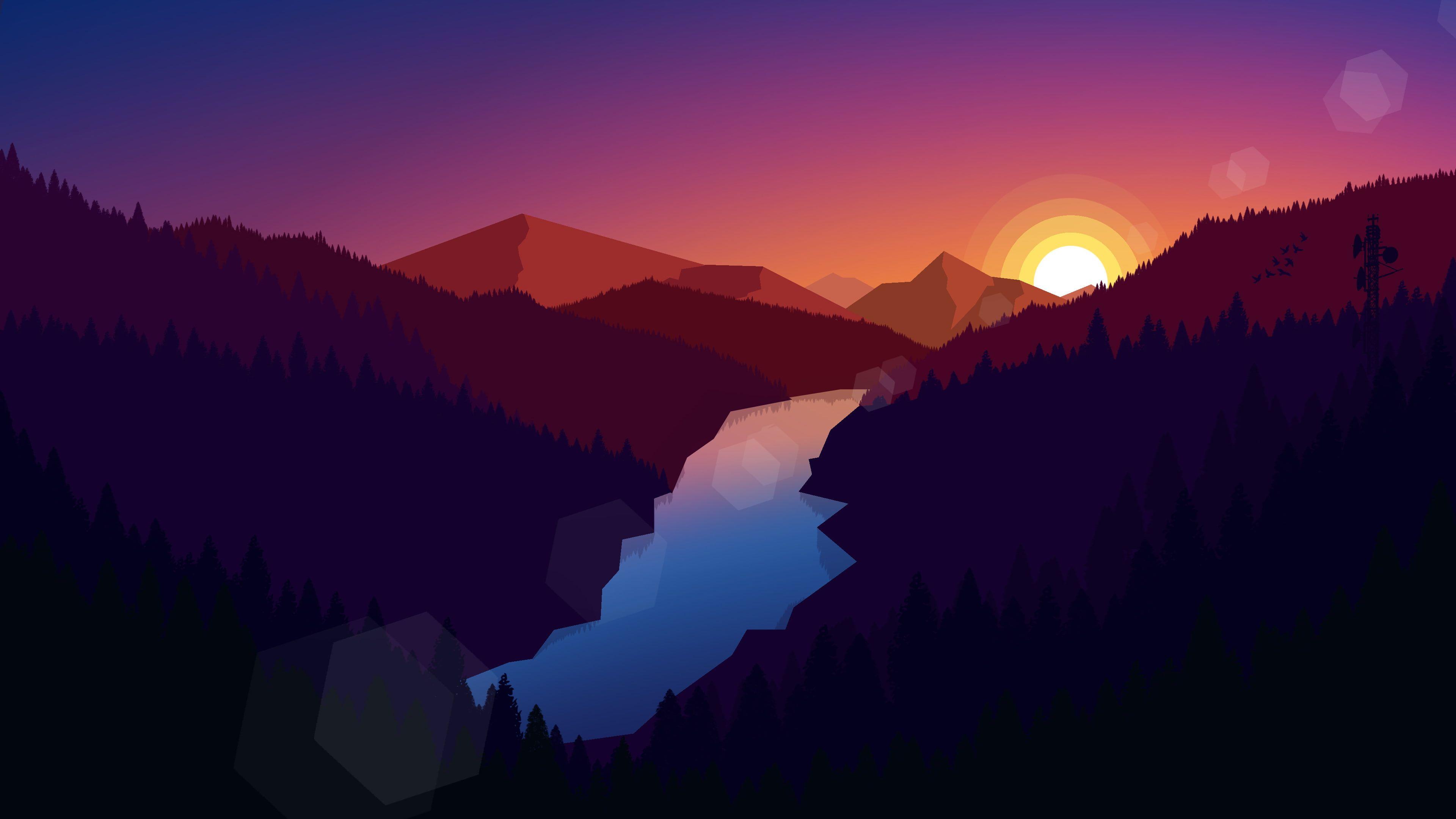 3840x2160 illustration #landscape #mountains #nature #sunset #river digital art polygon art K #wallpaper #hdwal. Minimalist desktop wallpaper, Art wallpaper, Polygon art