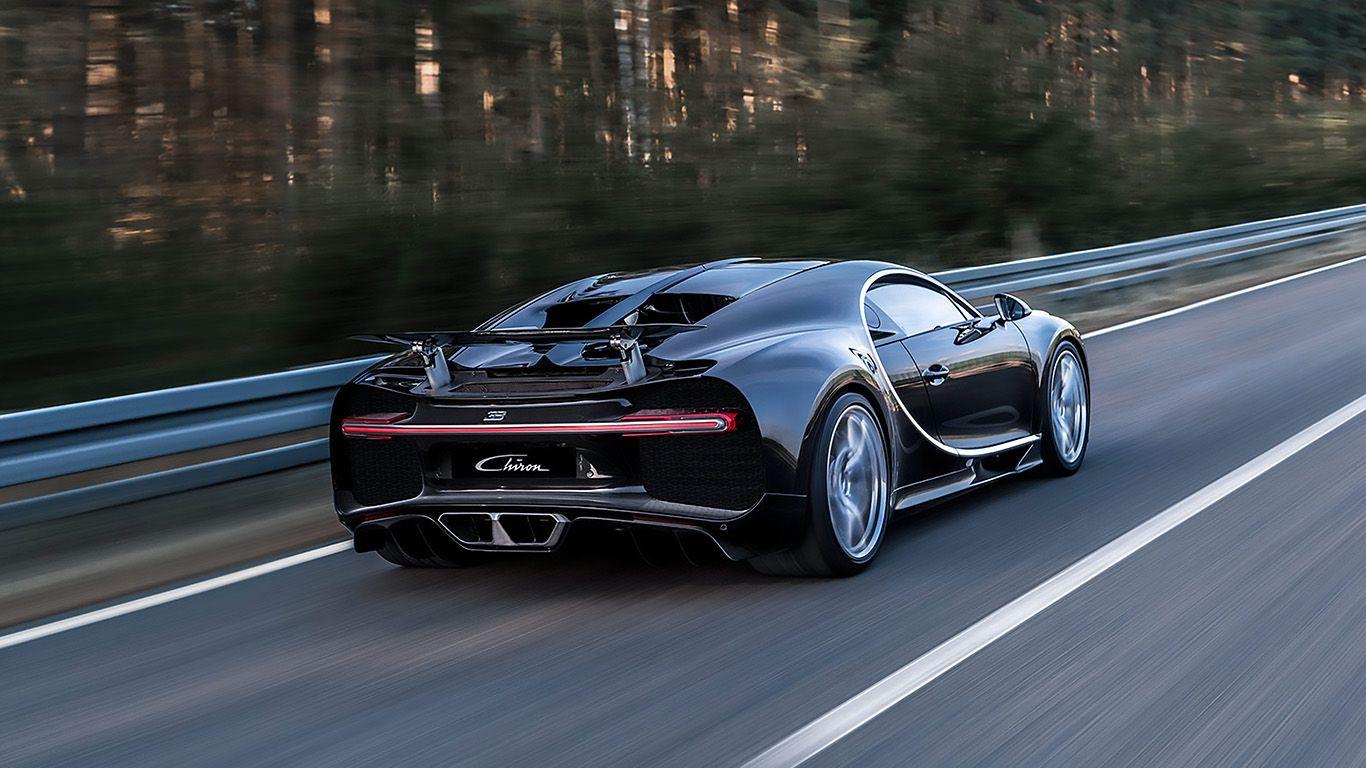1366x768 Bugatti Chiron Black Color Rear View Side Motion Blur Speed