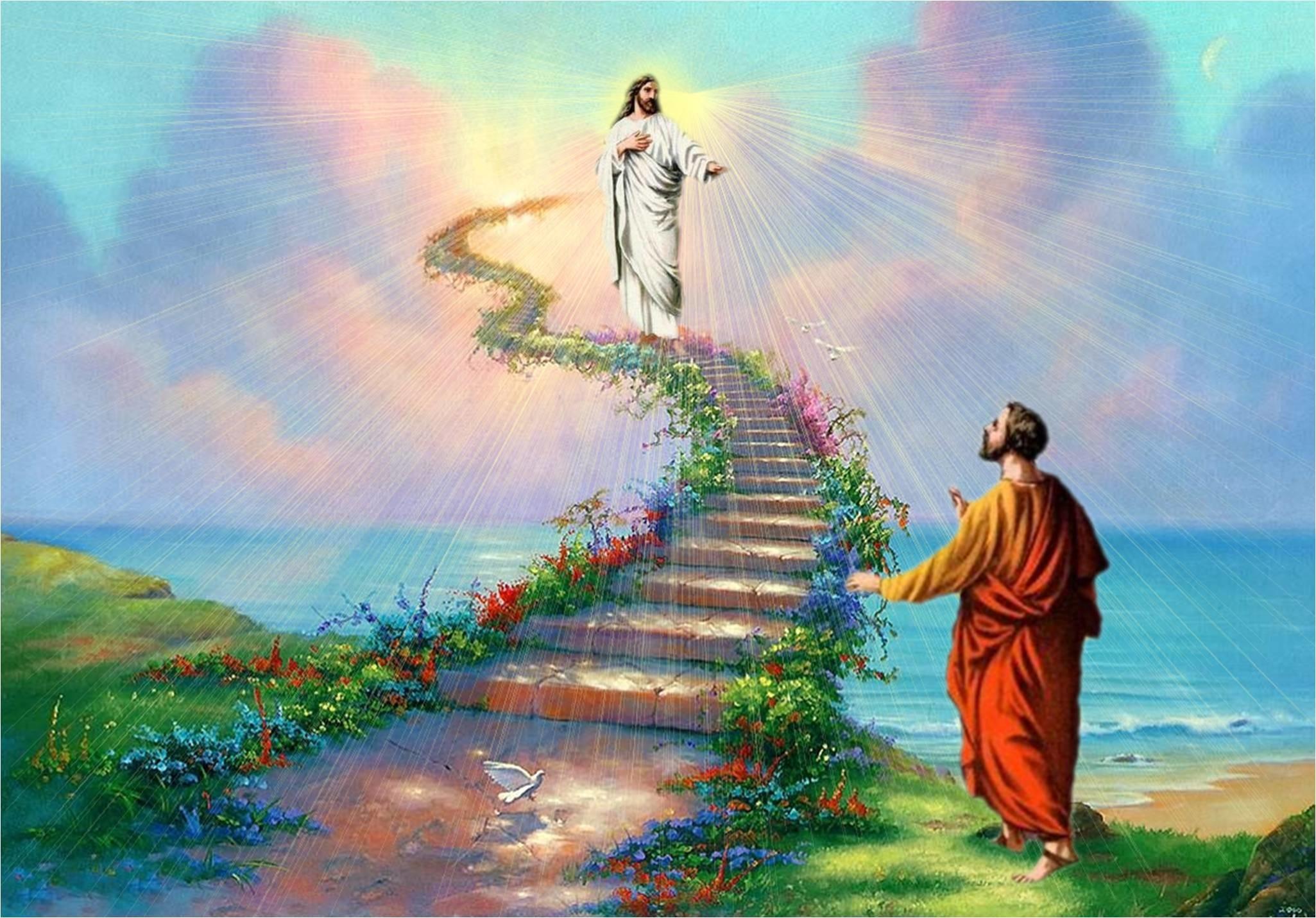 Рай душе слушать. Рай Иисуса Христа. Лестница Иисус Христос рай. Дорога в рай. Путь богов.