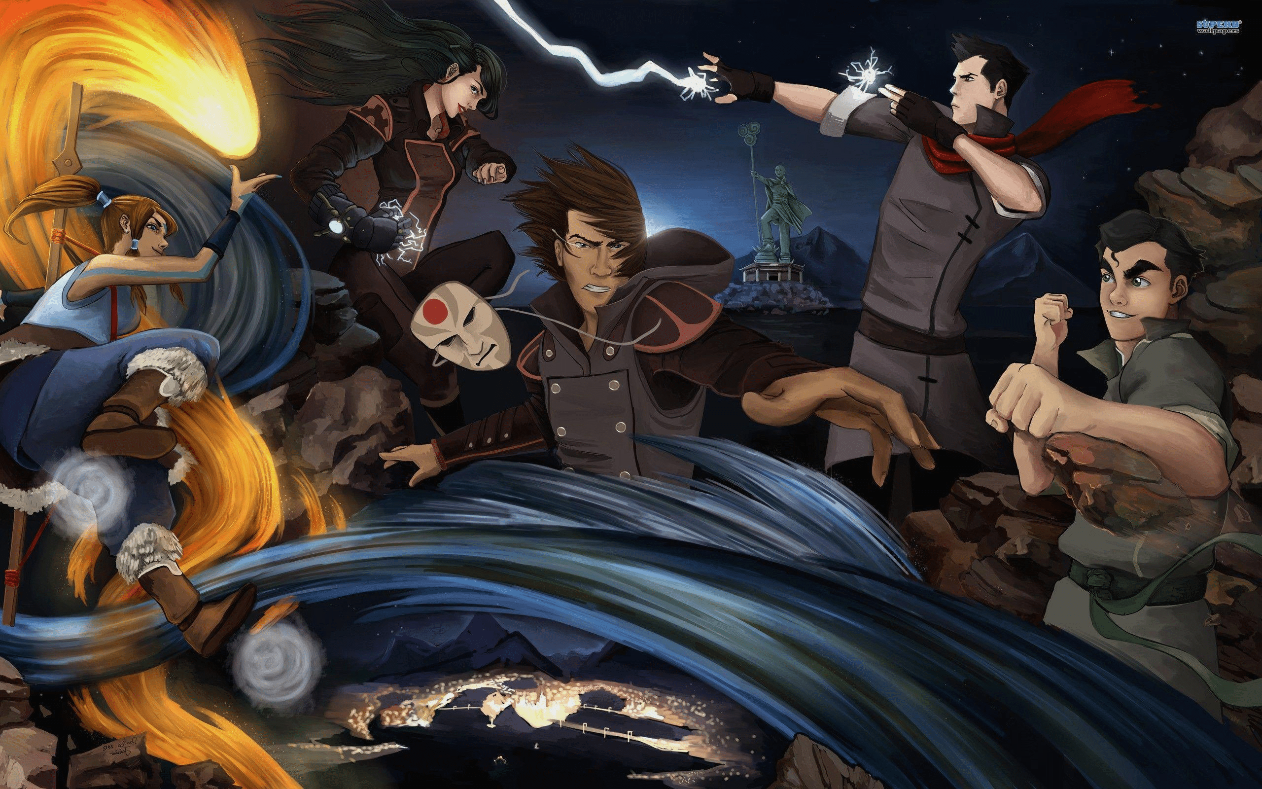 2560x1600 Found an Legend of Korra book one wallpaper with Korra, Mako, Bolin, Asami and Amon
