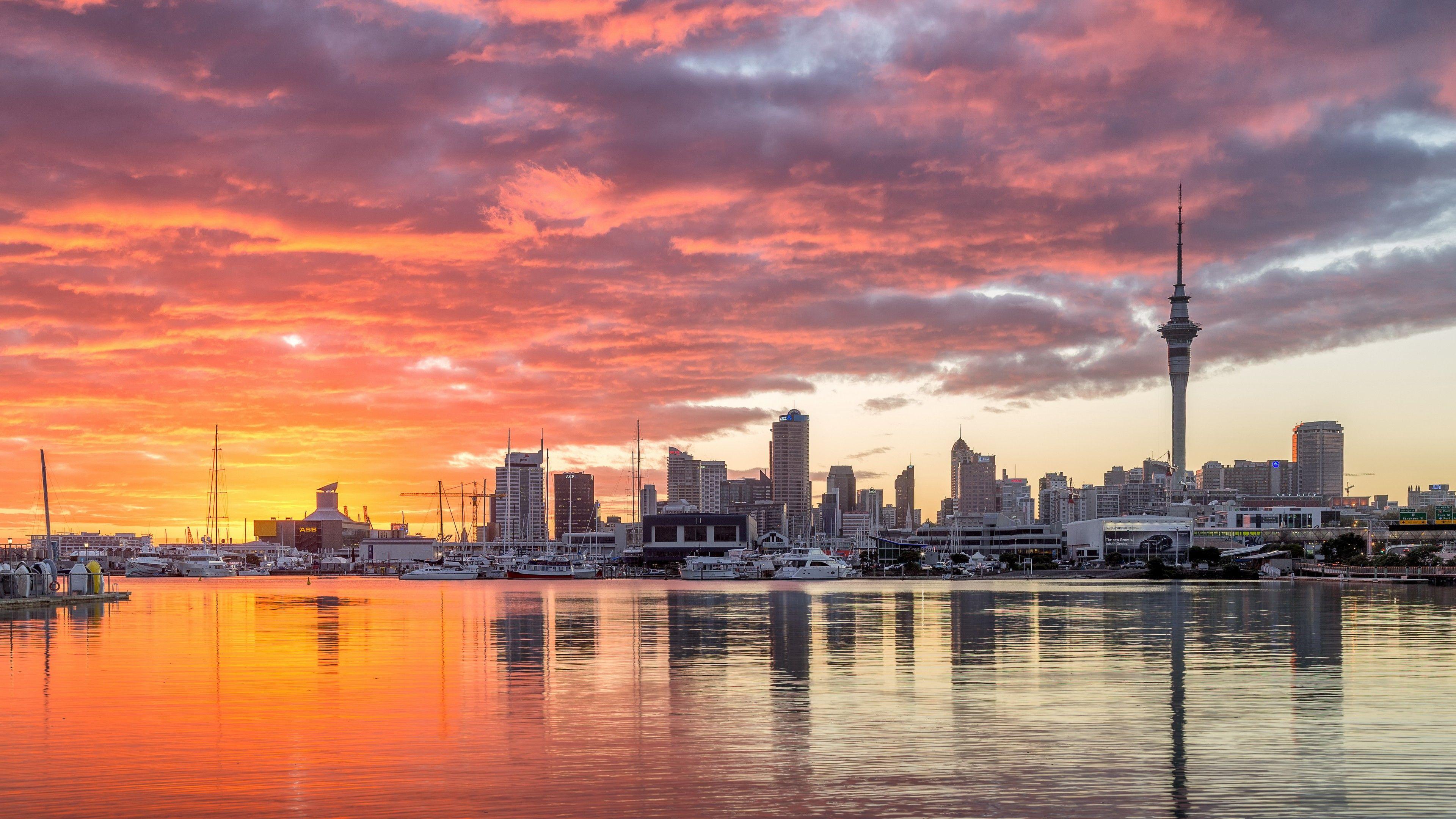 3840x2160 Auckland, New Zealand, City Skyline