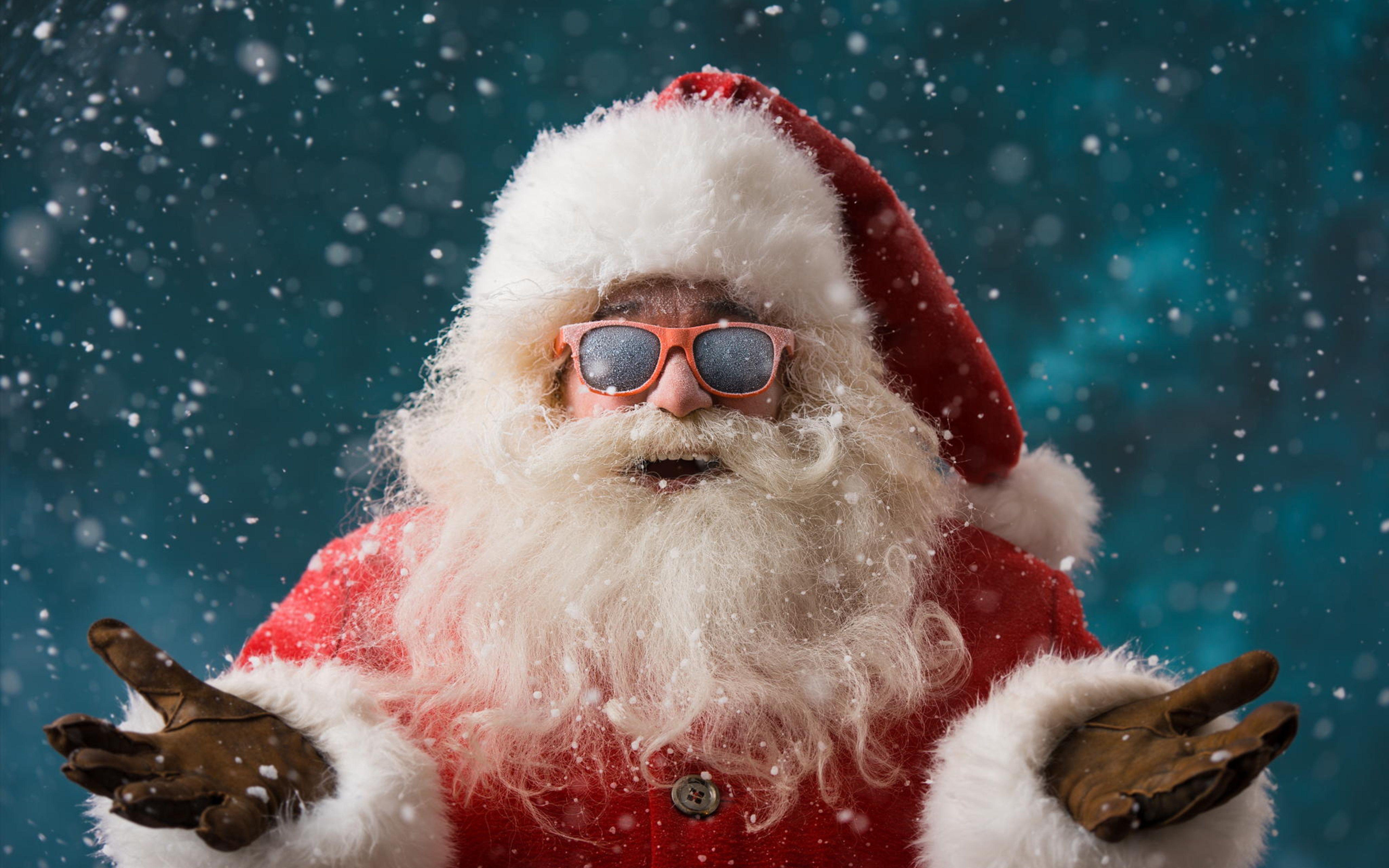 5120x3200 Santa Claus in hoarfrost sunglasses wallpaper and image, picture, photo