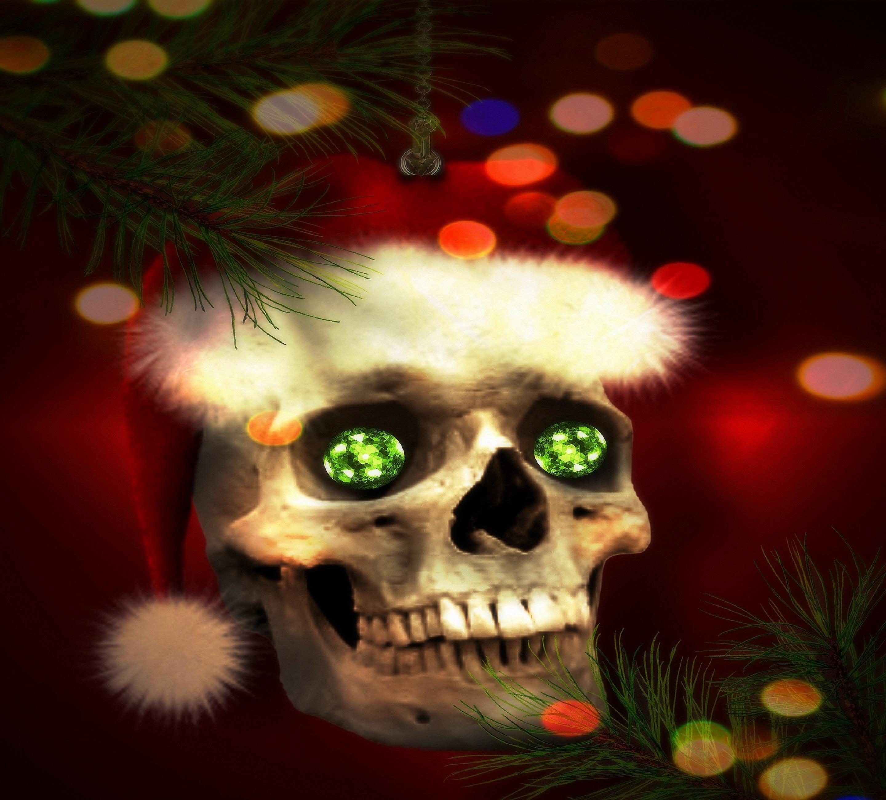 2880x2600 Skull Wallpaper For Christmas HD Wallpaper