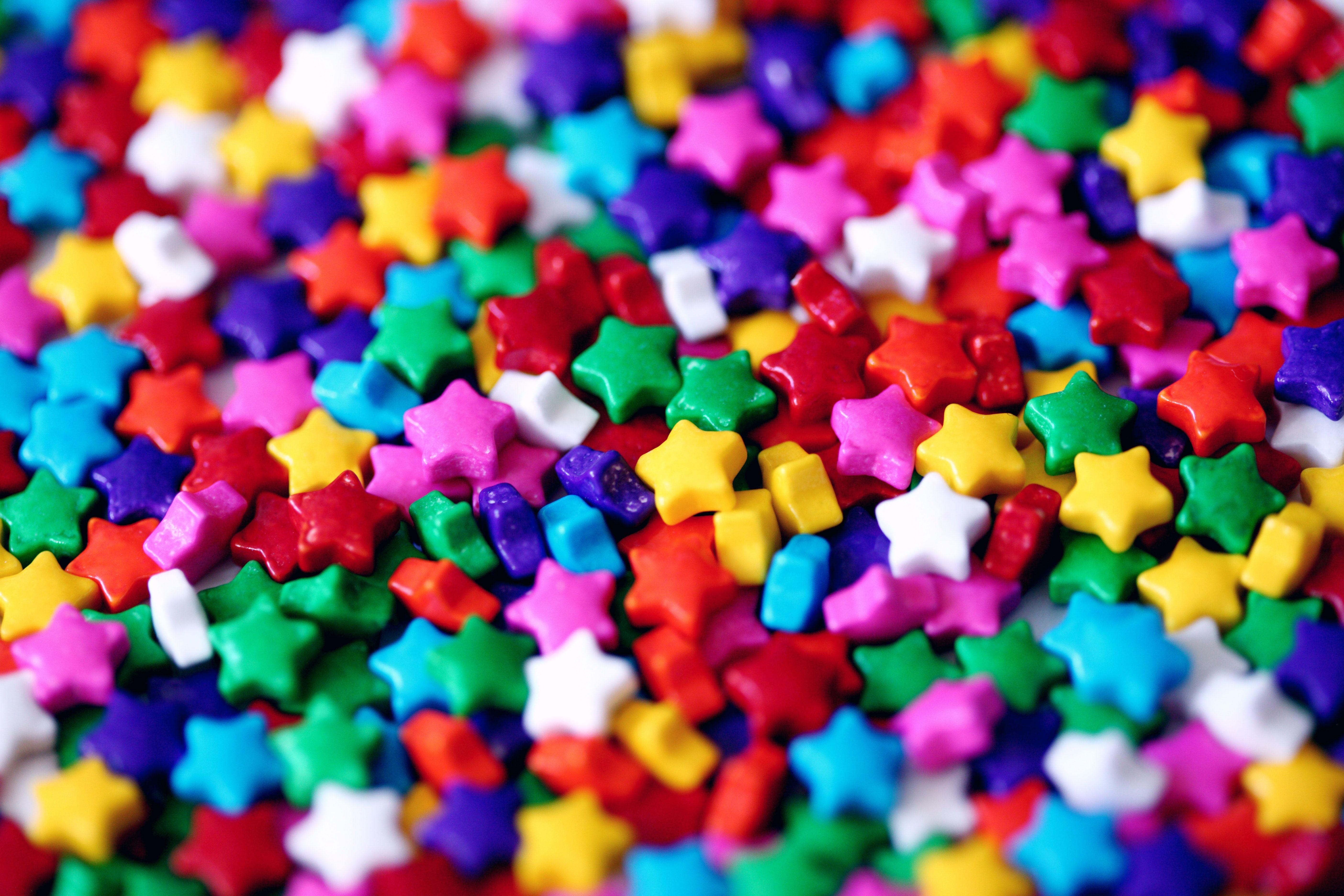 5616x3744 Candies 4K Wallpaper, Multicolor, Star shape, Colorful, Rainbow colors, Sweet, Confectionery, Photography