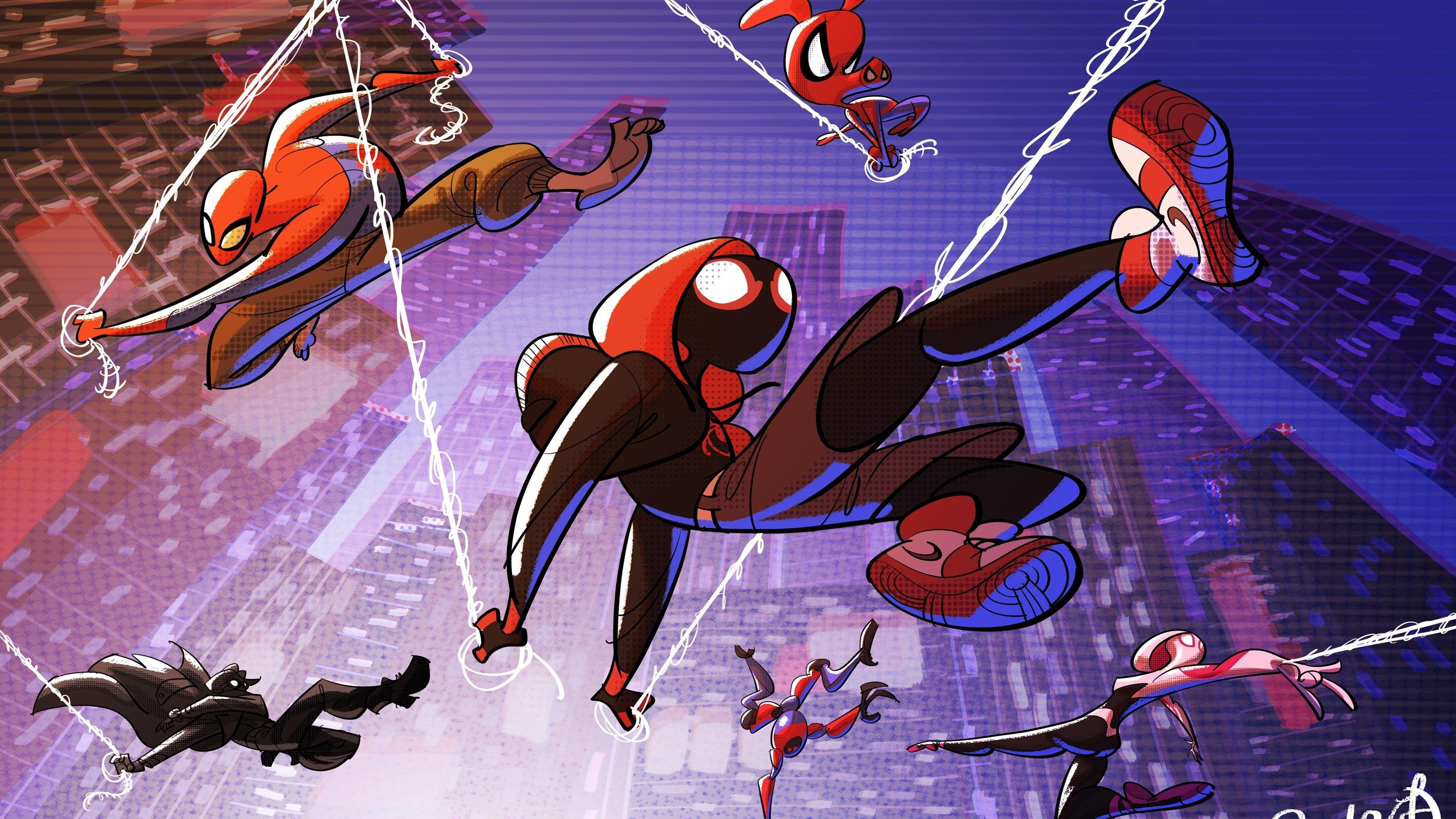 3840x2160 Download 3840x2160 Wallpaper All Superheroes, Movie, Artwork, Spider Man: Into The Spider Verse, 4k, Uhd 16: Widescreen, 3840x2160 HD Image, Background, 17906