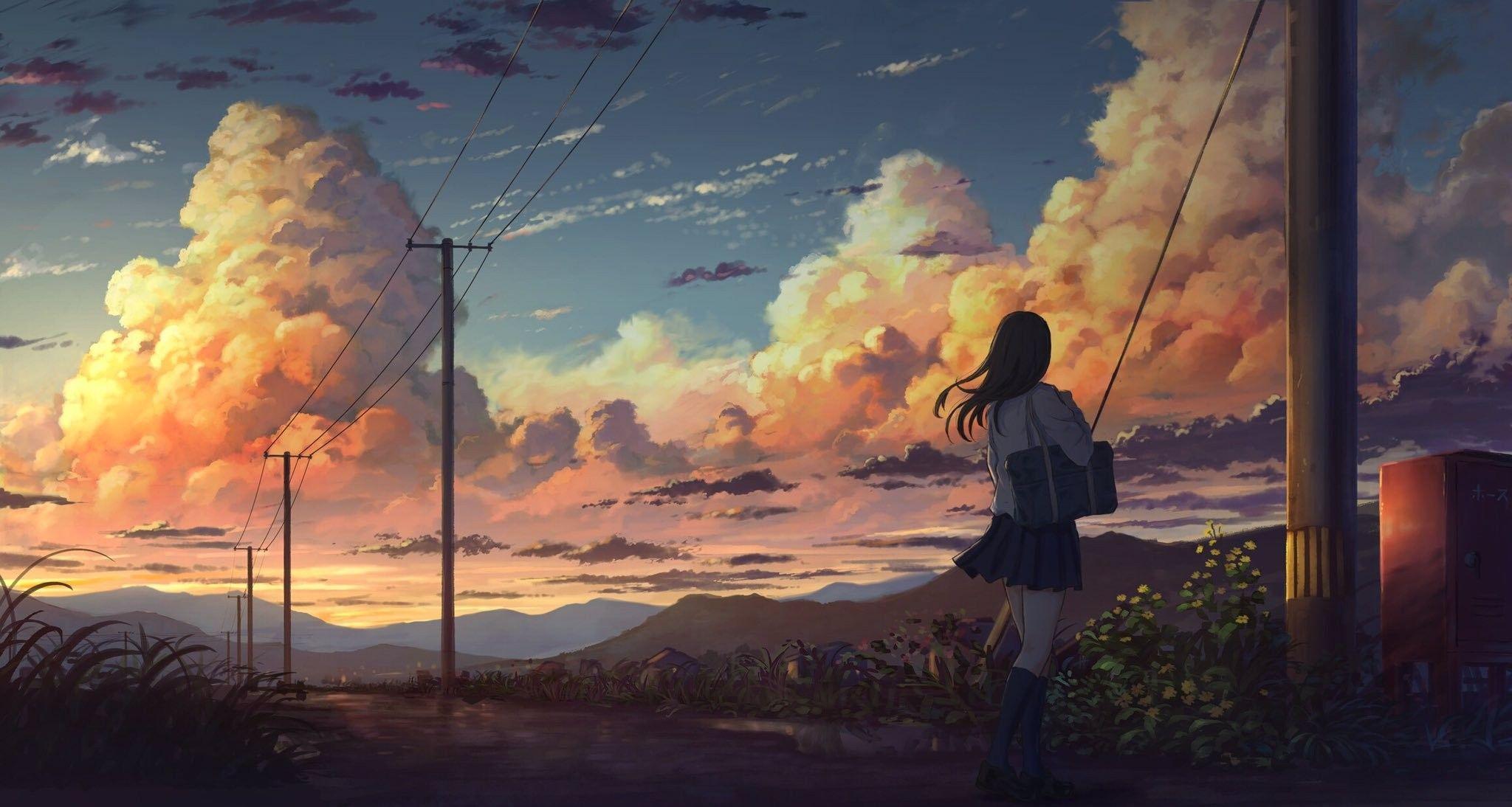 2048x1094 Anime #sky #Wallpaper #Art #image #Nature #View #Beautiful #KurdishOtaku #AnimeArt #Sunset. Anime scenery wallpaper, Anime background, Scenery wallpaper