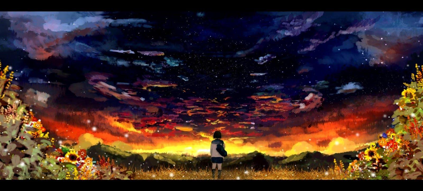 1600x724 Night Anime Scenery Wallpaper