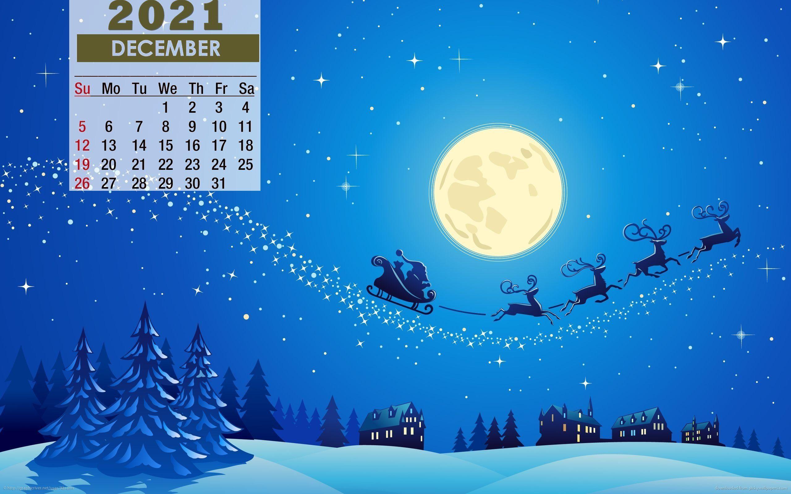 2560x1600 December 2021 Calendar Santa Sleigh Wallpaper 72201