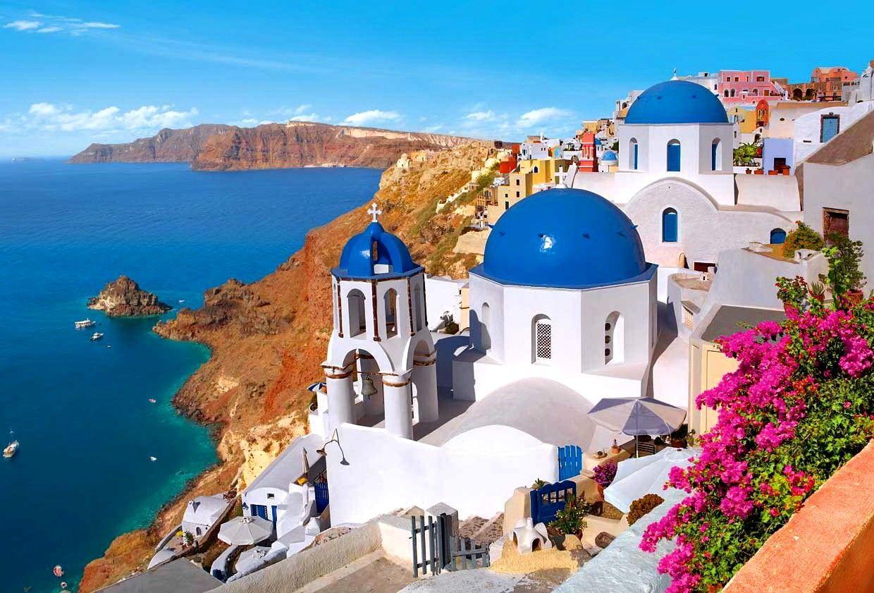 1240x841 Nhà: Thị trấn Santorini Hy Lạp Dốc Bờ biển Đảo Hoa màu xanh lam