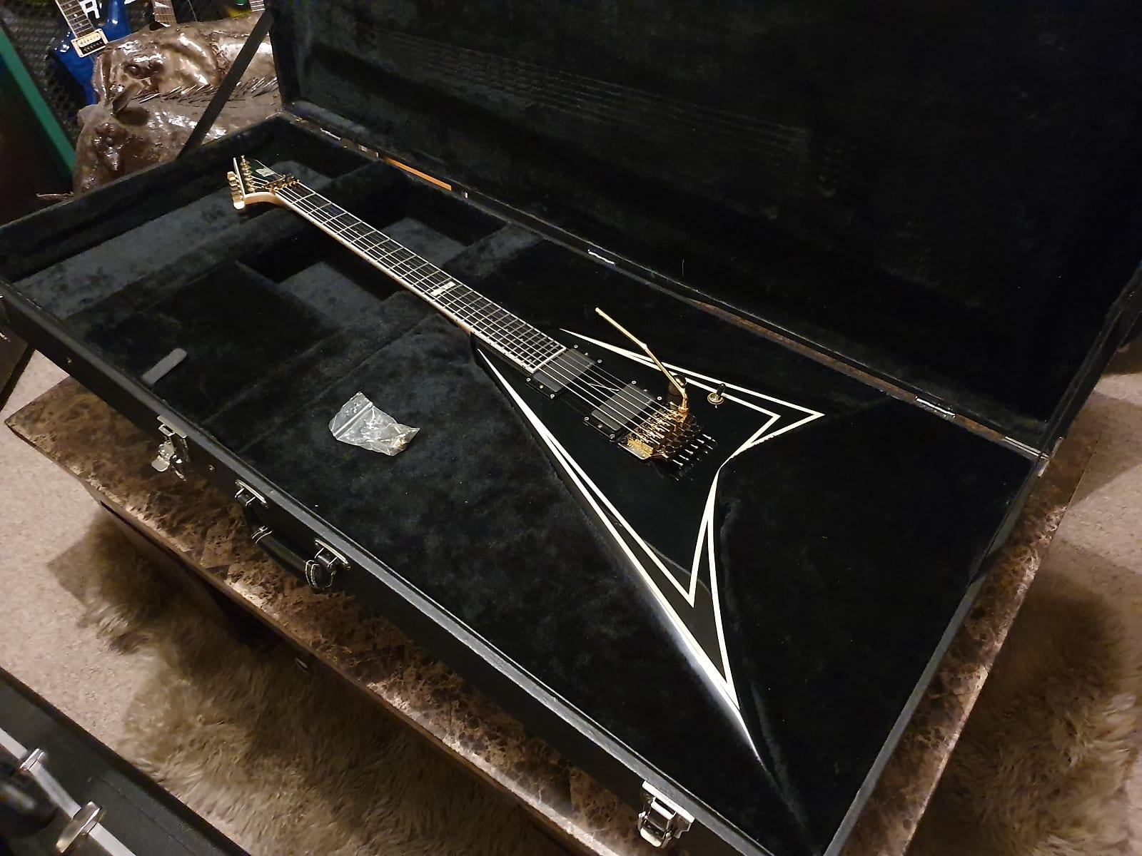 1600x1200 ESP SV Black White Pinstripe FR Randy Rhoads Alexi Laiho Style Arrow Sawtooth Flying V