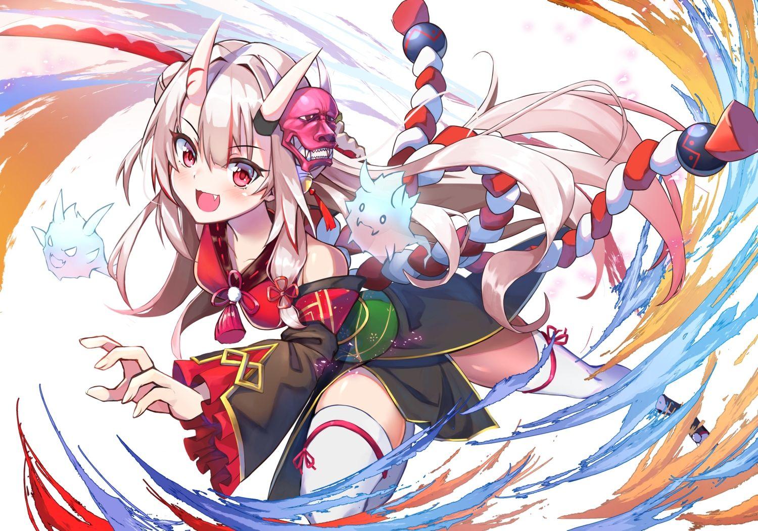 1500x1052 agibe demon hololive horns japanese clothes katana long hair magic nakiri ayame rope sword thighhighs weapon zettai ryouiki. konachan.com.com Anime Wallpaper