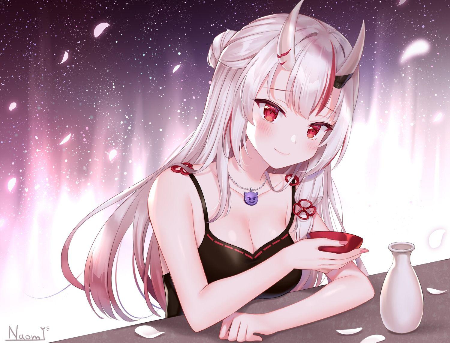 1500x1144 naomi (fantasia) hololive nakiri ayame cleavage horns