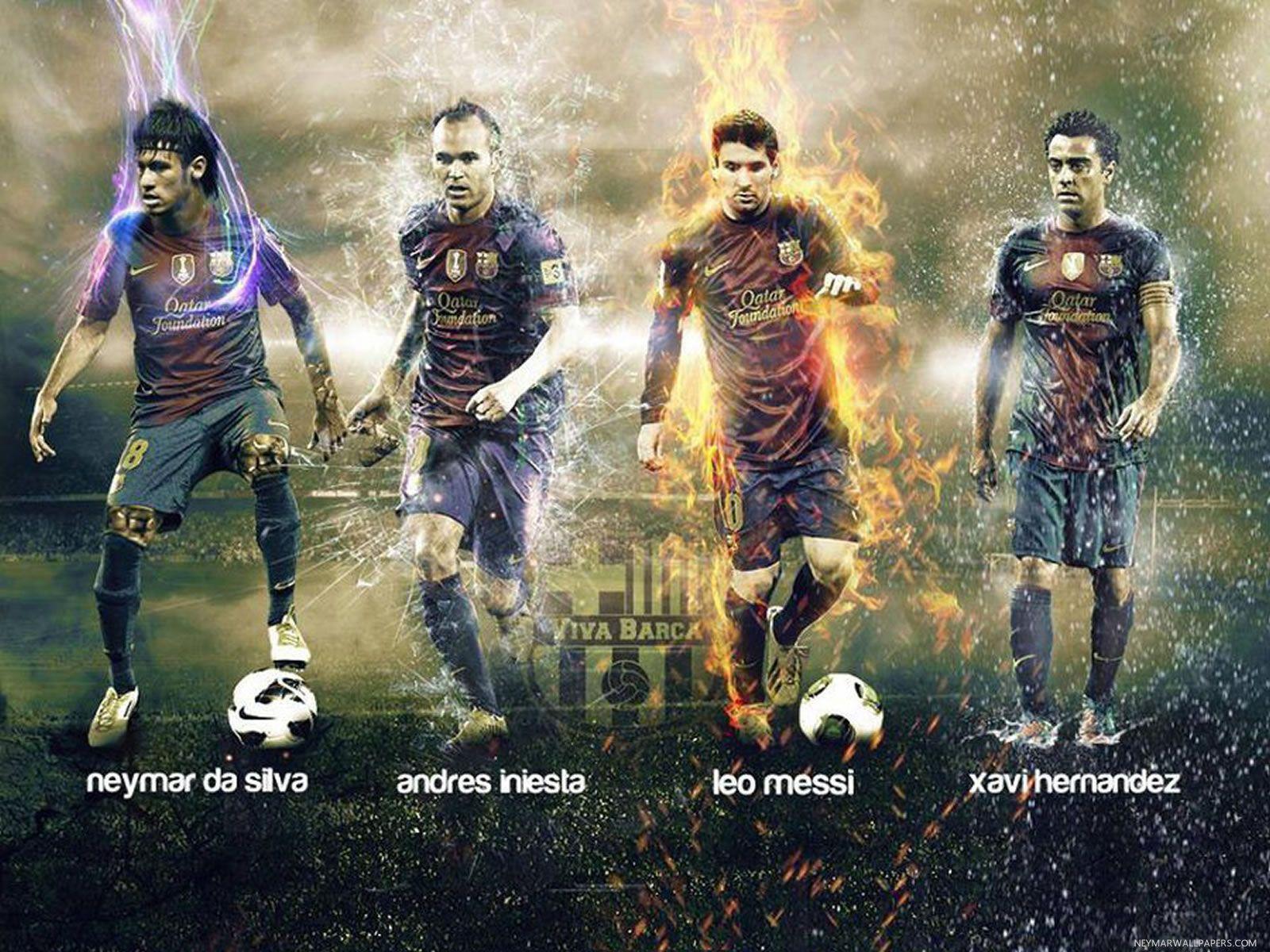 1600x1200 Neymar Iniesta Messi And Hernandez Wallpaper Neymar Xavi Iniesta HD HD Wallpaper