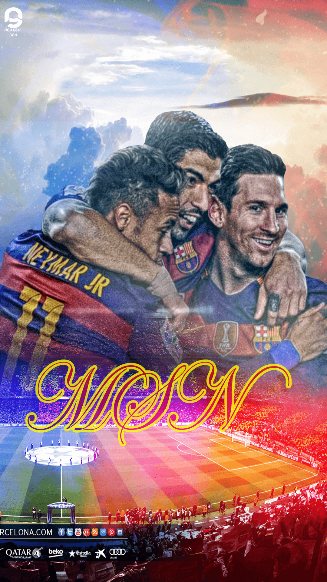 1080x1920 MSN. Messi. Suarez. Neymar Lock Screen. Mobile Wallpaper