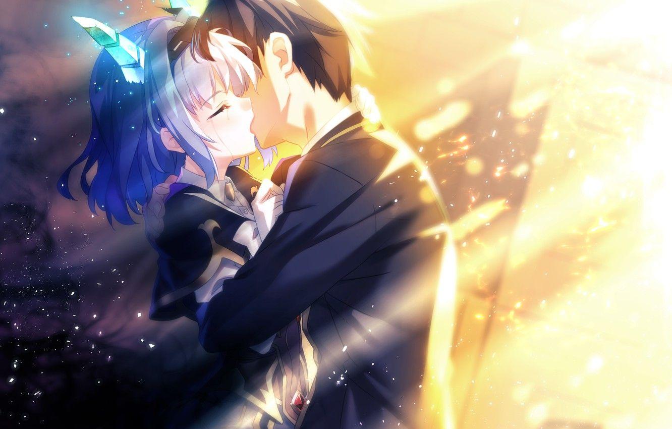 1332x850 Wallpaper girl, kiss, tears, guy, games, anime, art, horns, The World's End Fallen Star image for desktop, section игры