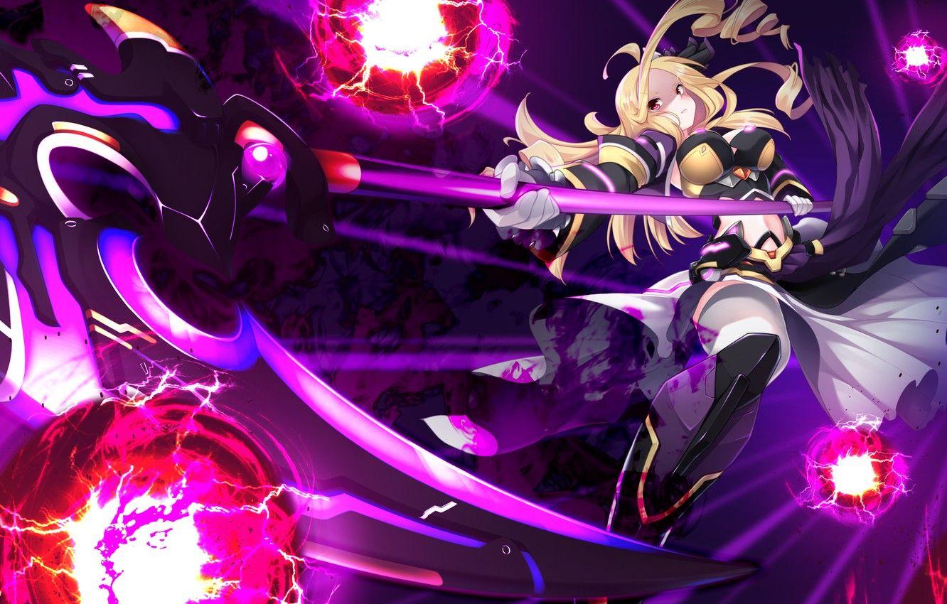 1332x850 Wallpaper girl, weapons, magic, lightning, braid, games, anime, art, The World's End Fallen Star image for desktop, section игры