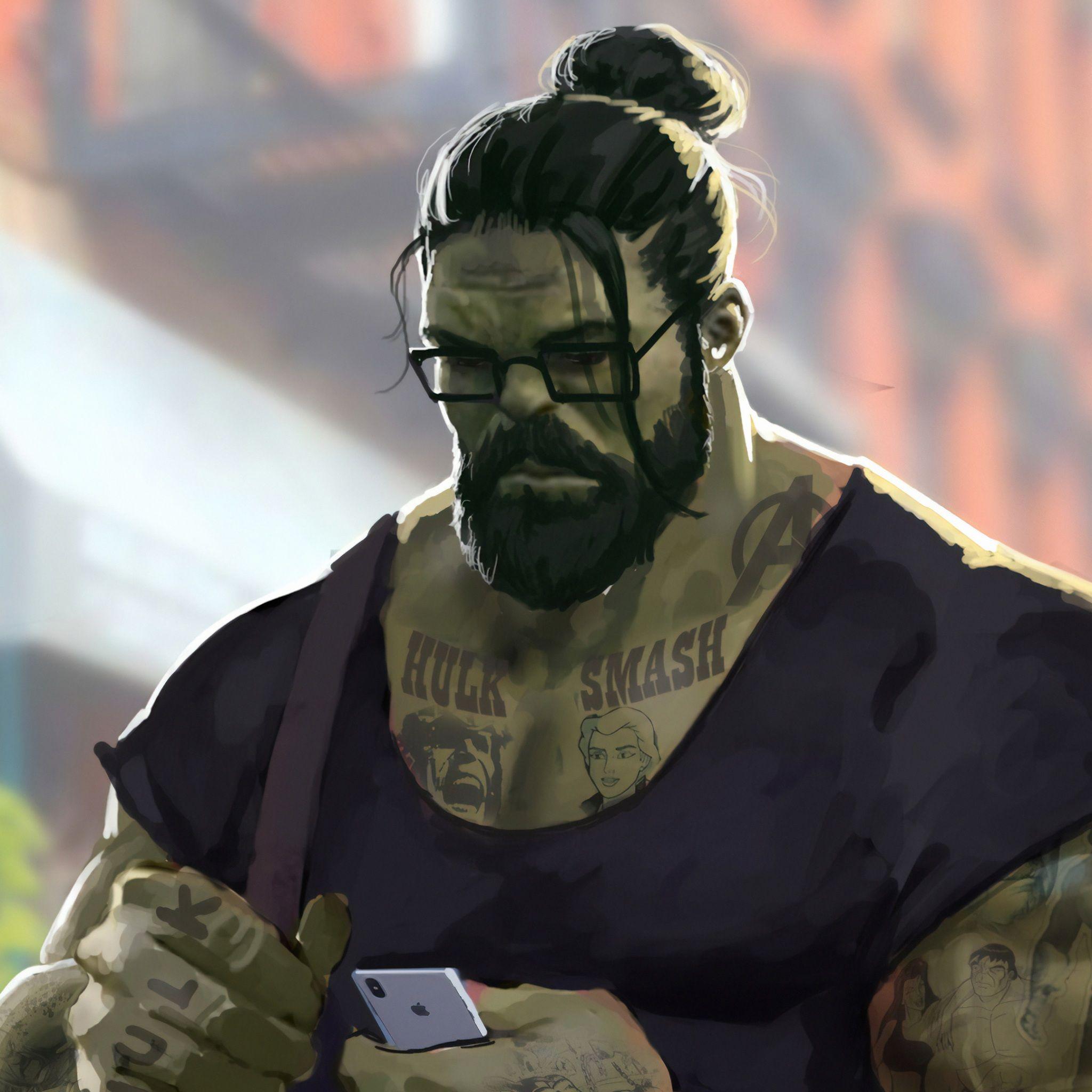 2048x2048 Wallpaper 4k Professor Hulk Man Bun 4k Wallpaper, Artstation Wallpaper, Artwork Wallpaper, Digital Art Wallpaper, Hd Wallpaper, Hulk Wallpaper, Superheroes Wallpaper