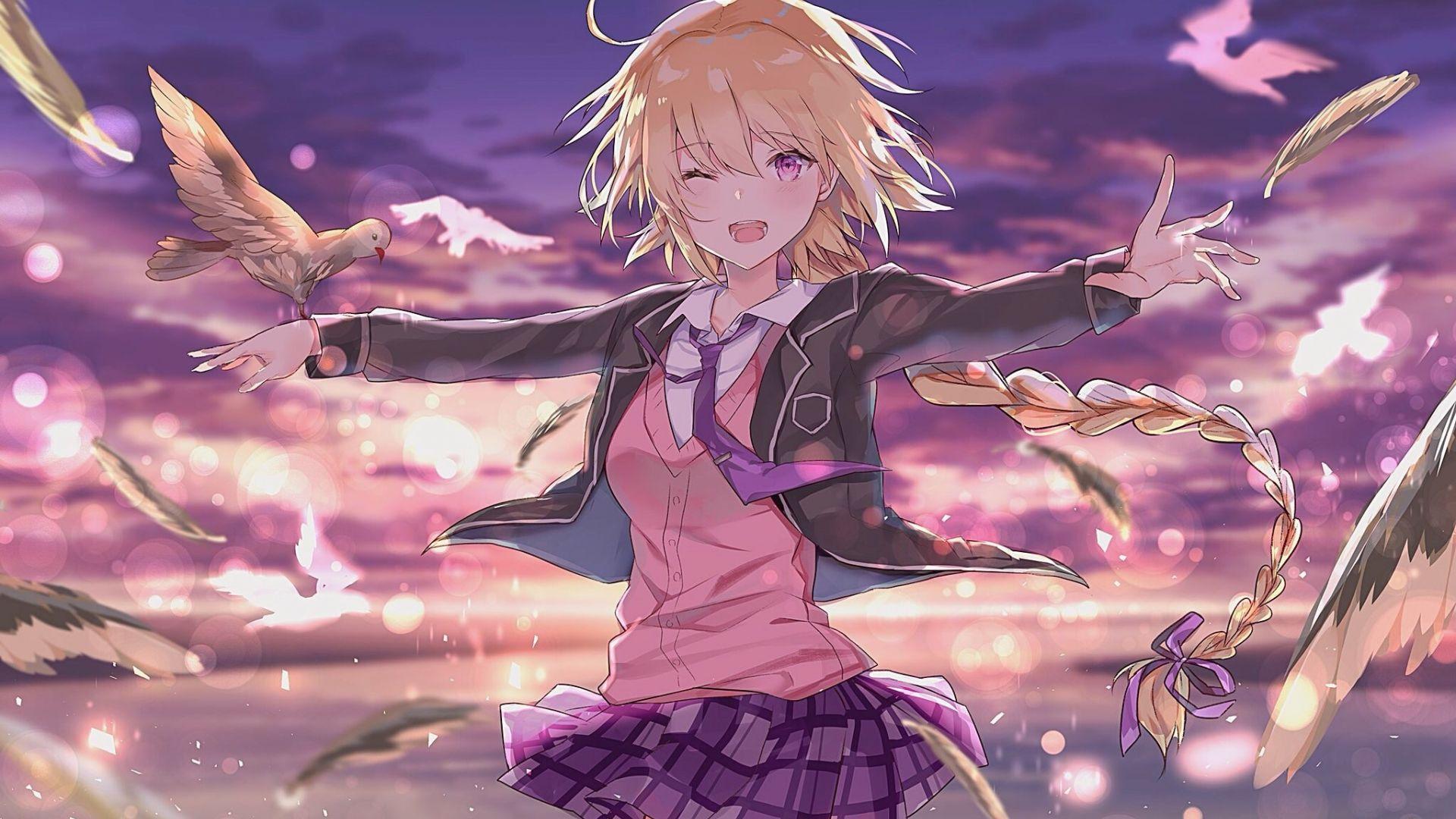 1920x1080 Desktop Wallpaper Birds, School Uniform, Fate Series, Jeanne D'arc, Fate Grand Order, Ruler, HD Image, Picture, Background, Ce3824