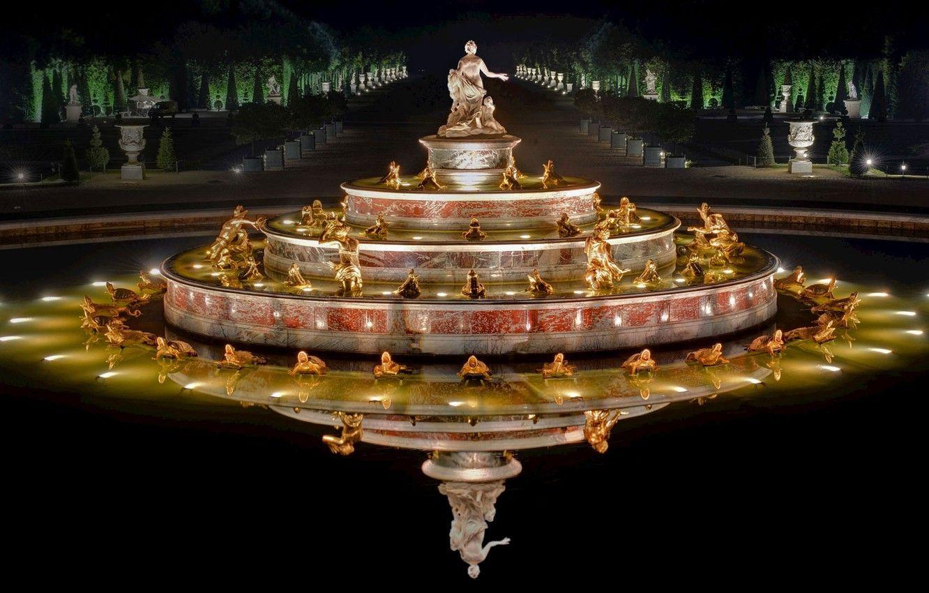 1332x850 Wallpaper night, lights, France, Versailles, gardens, The Fountain Of Latona image for desktop, section пейзажи